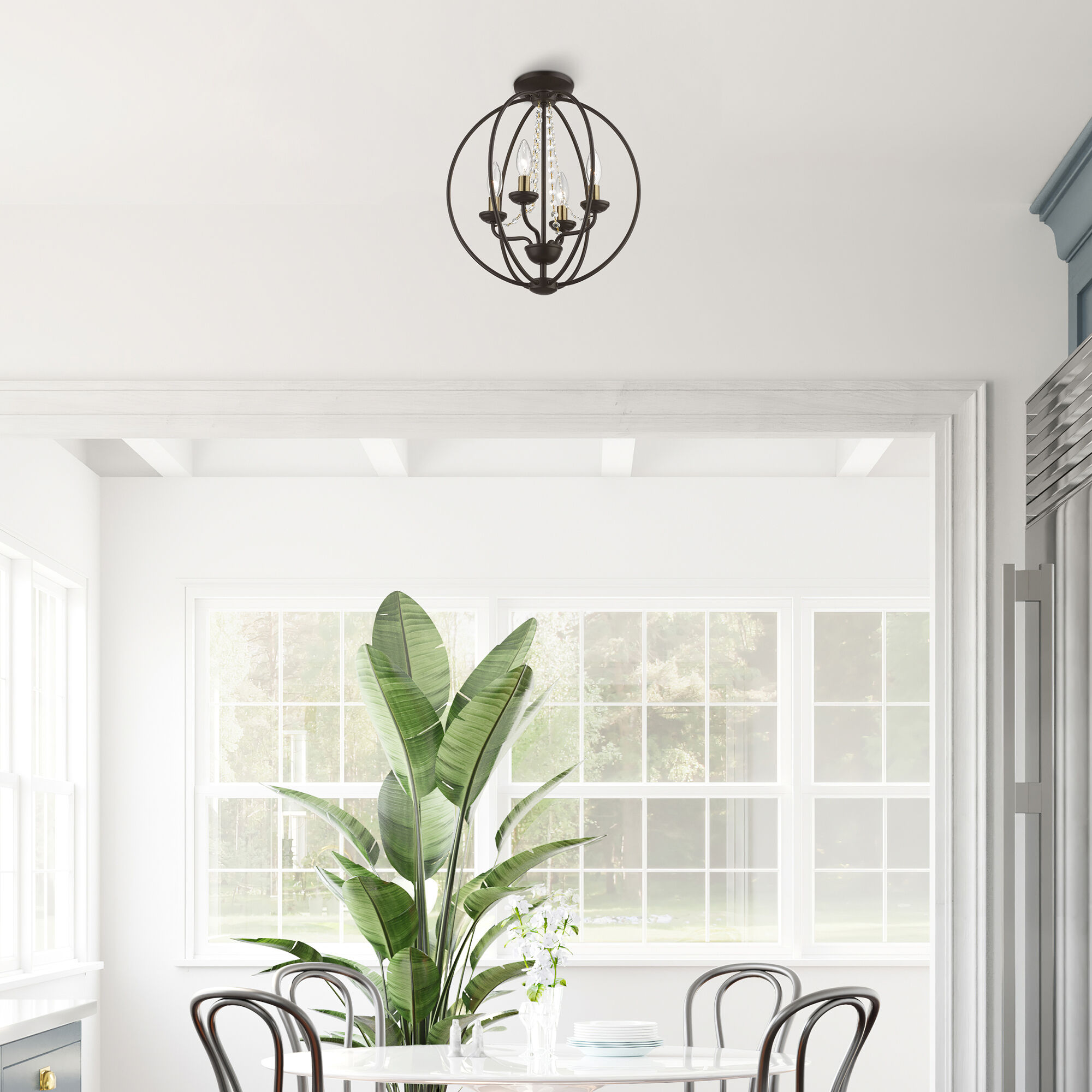 Arabella 4 Light 15 inch Bronze with Antique Brass Finish Candles Convertible Chandelier/ Semi-Flush Ceiling Light, Globe