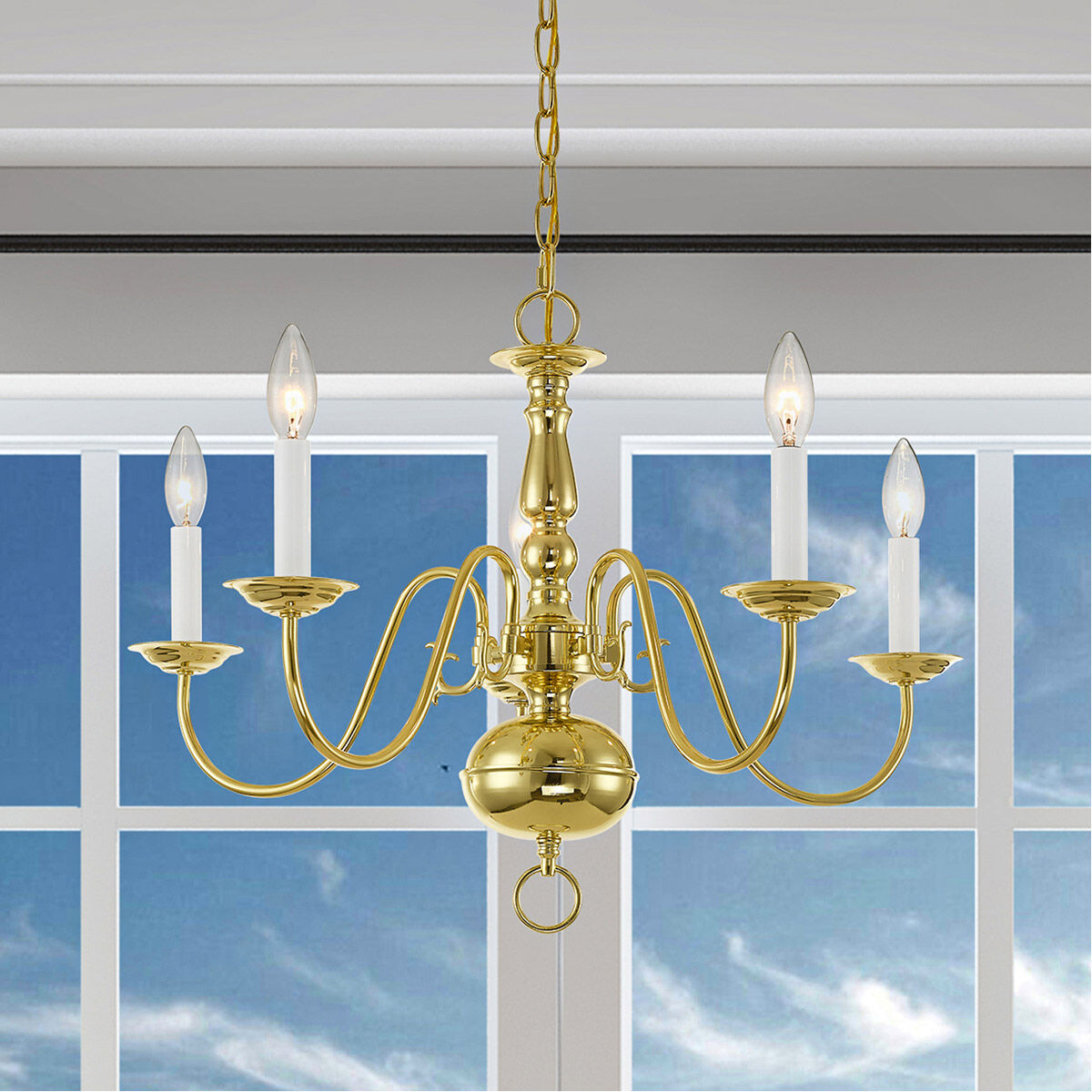Williamsburgh 5 Light 24 inch Polished Brass Chandelier Ceiling Light