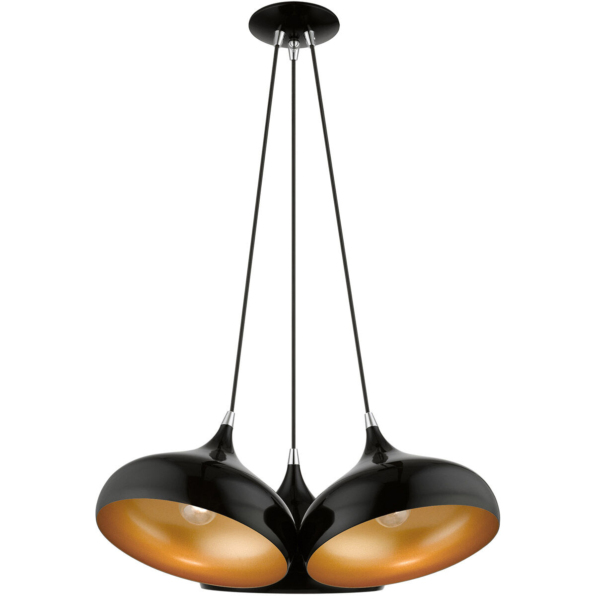Amador 3 Light 25 inch Shiny Black with Polished Chrome Accents Cluster Pendant Ceiling Light