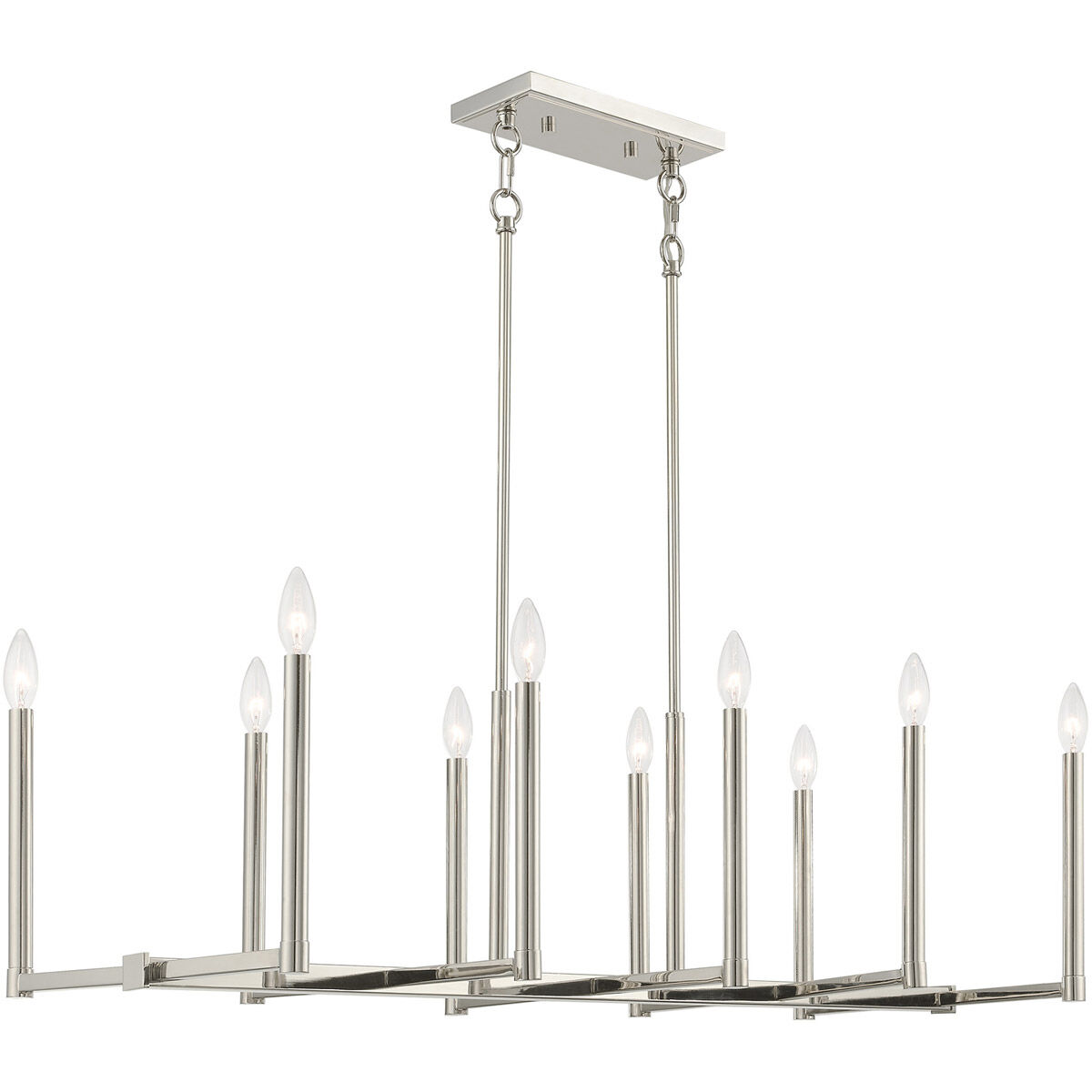 Alpine 10 Light 43 inch Polished Nickel Linear Chandelier Ceiling Light