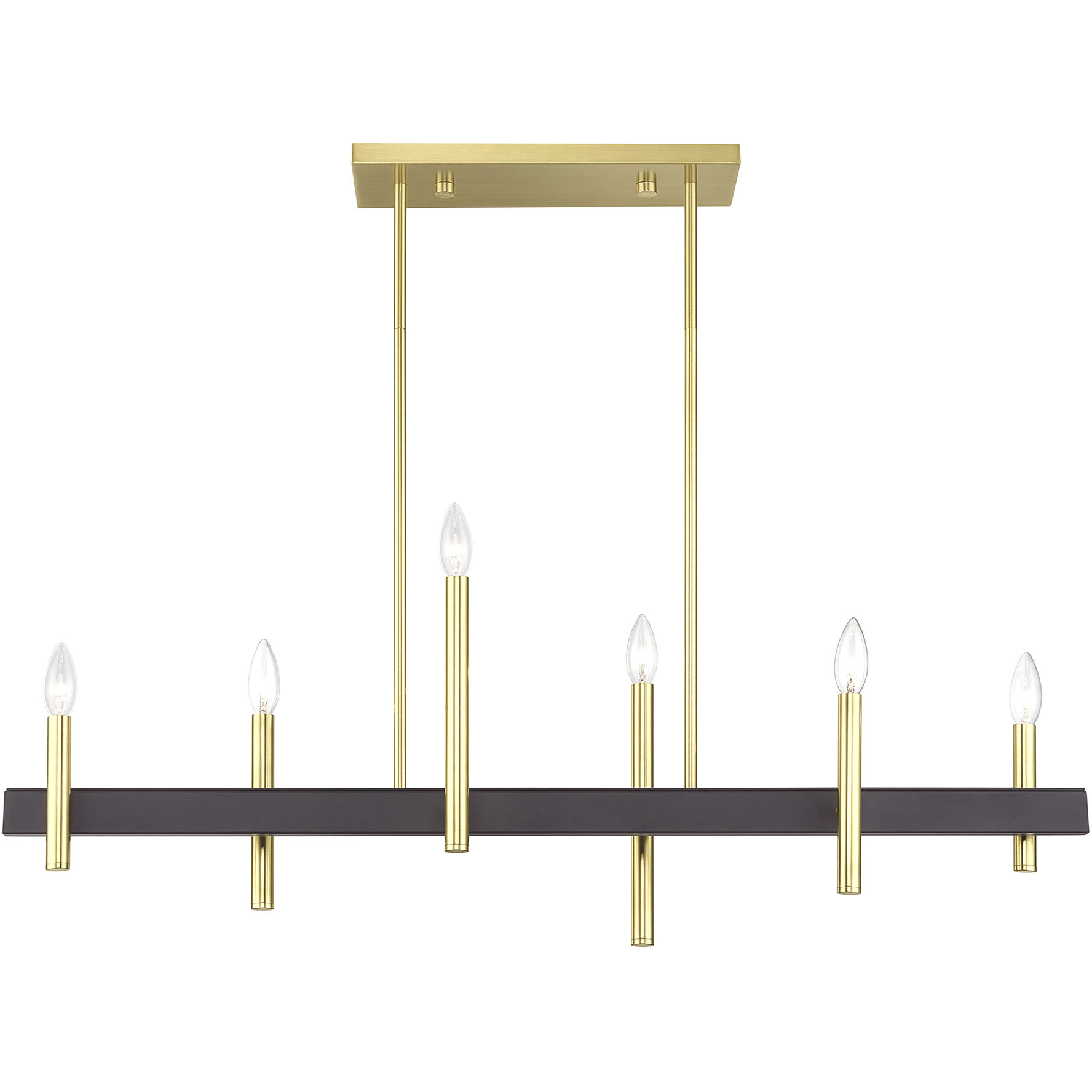 Denmark 6 Light 40 inch Satin Brass with Bronze Accents Linear Chandelier Ceiling Light