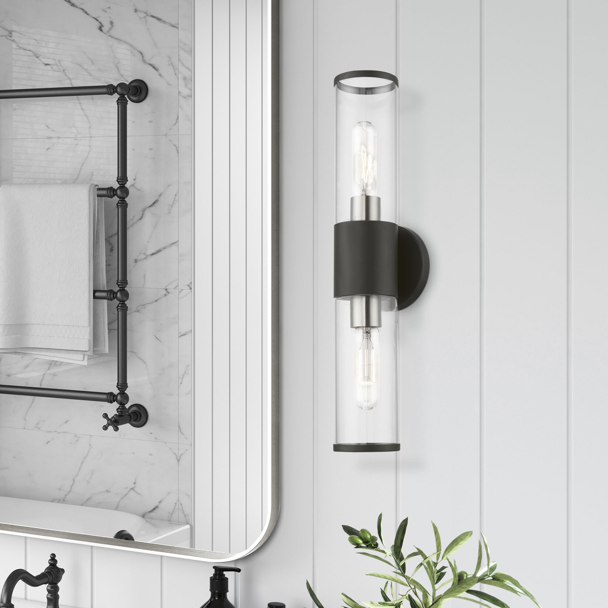 Banca 2 Light 4 inch Black with Brushed Nickel Accent ADA Vanity Sconce Wall Light