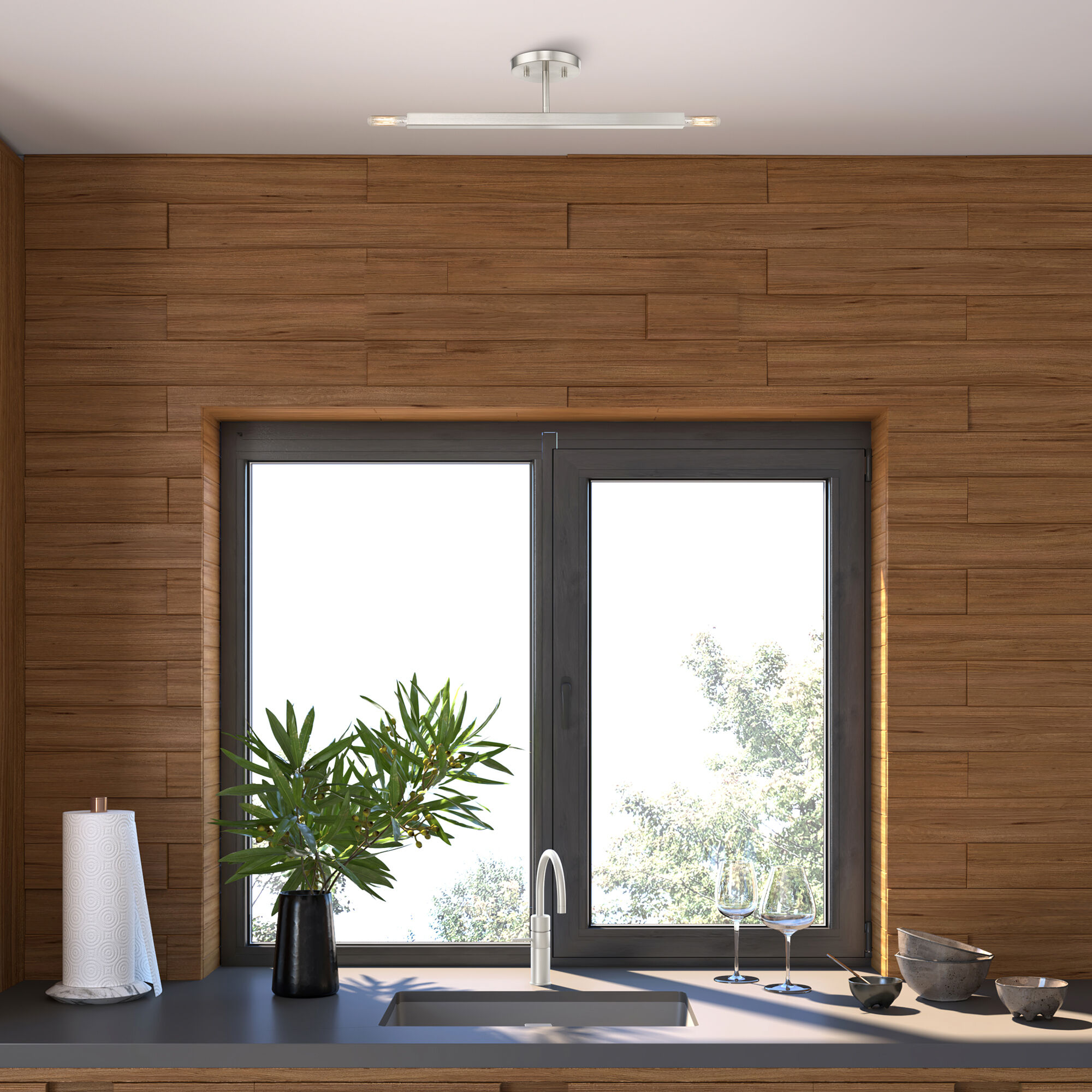 Monaco 2 Light 5.13 inch Brushed Nickel Semi-Flush Ceiling Light