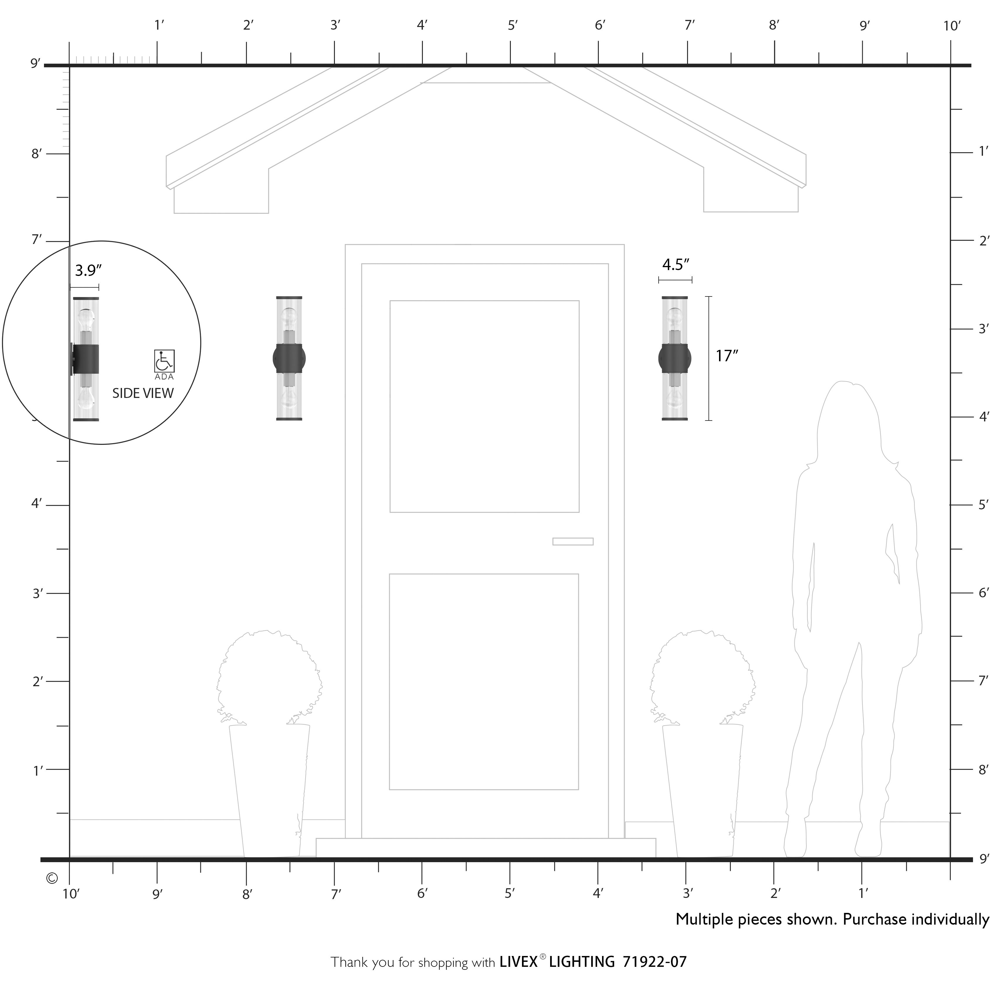 Atlantic 2 Light 17 inch Bronze with Antique Gold Finish Accents ADA Outdoor Large ADA Wall Lantern Wall Light