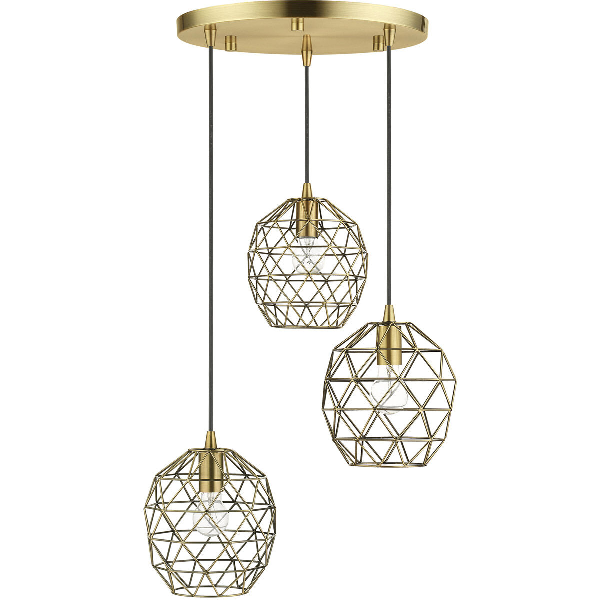 Geometrix 3 Light 20 inch Antique Brass Pendant Ceiling Light