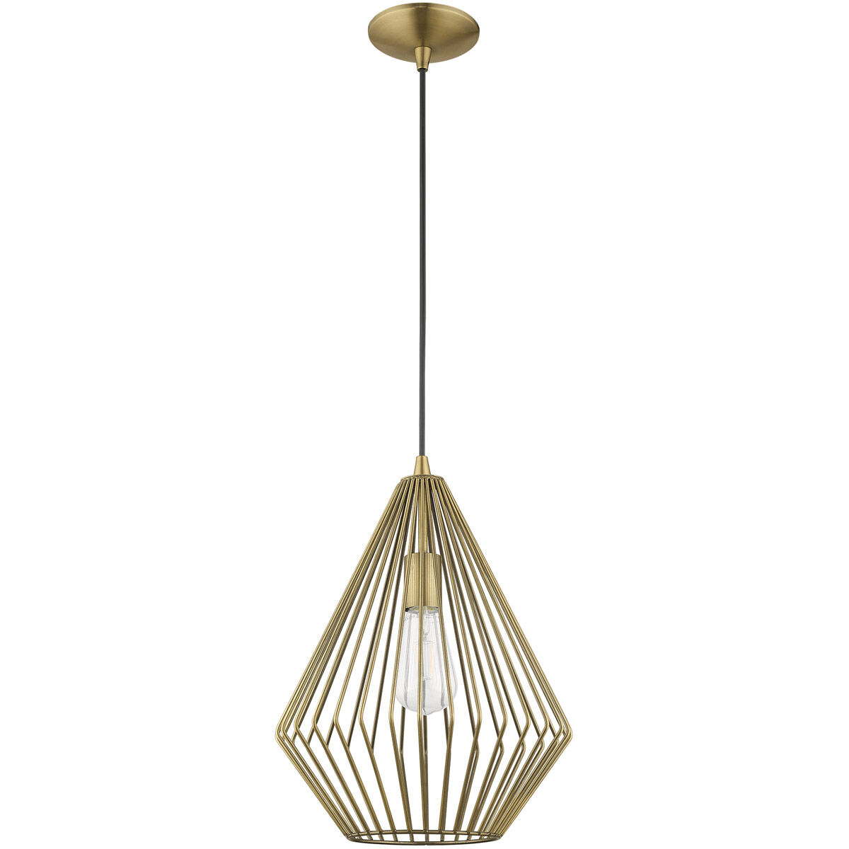 Geometric 1 Light 12 inch Antique Brass Mini Pendant Ceiling Light