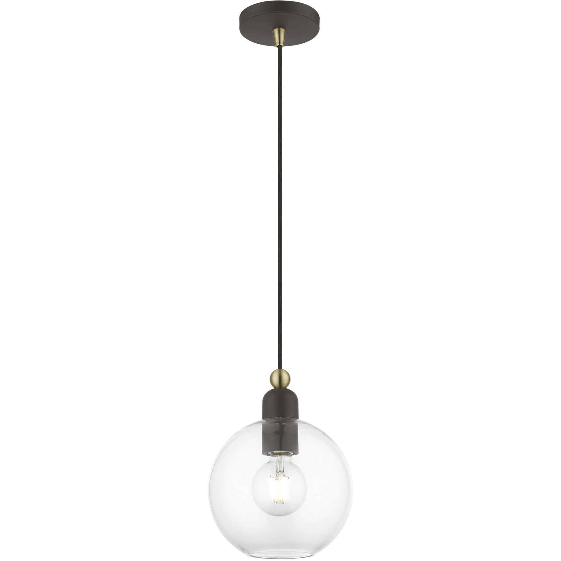 Downtown 1 Light 8 inch Bronze with Antique Brass Accents Pendant Ceiling Light, Sphere