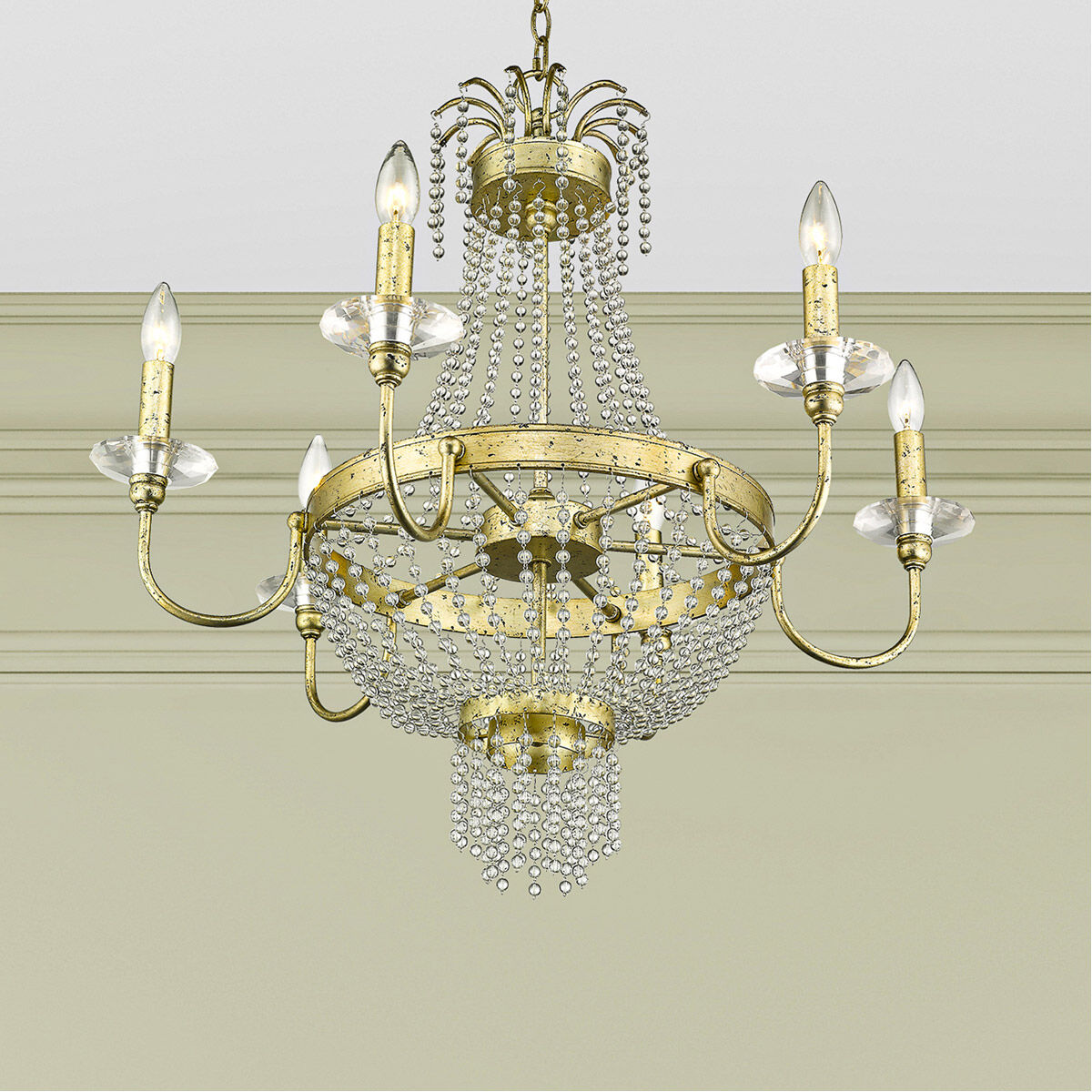 Valentina 6 Light 28 inch Hand Applied Winter Gold Chandelier Ceiling Light