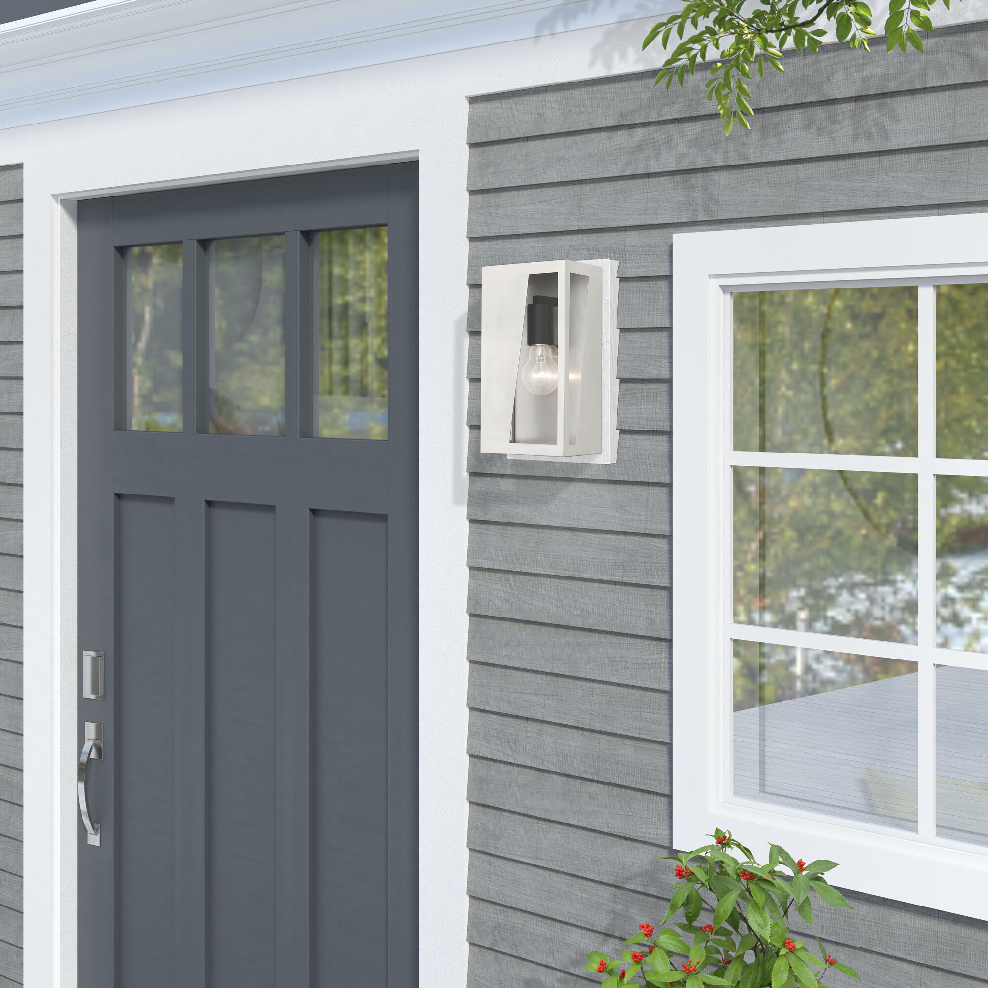 Forsyth 1 Light 11 inch Brushed Nickel with Black Finish Accents Outdoor Wall Lantern in Brushed Nickel & Black, Medium