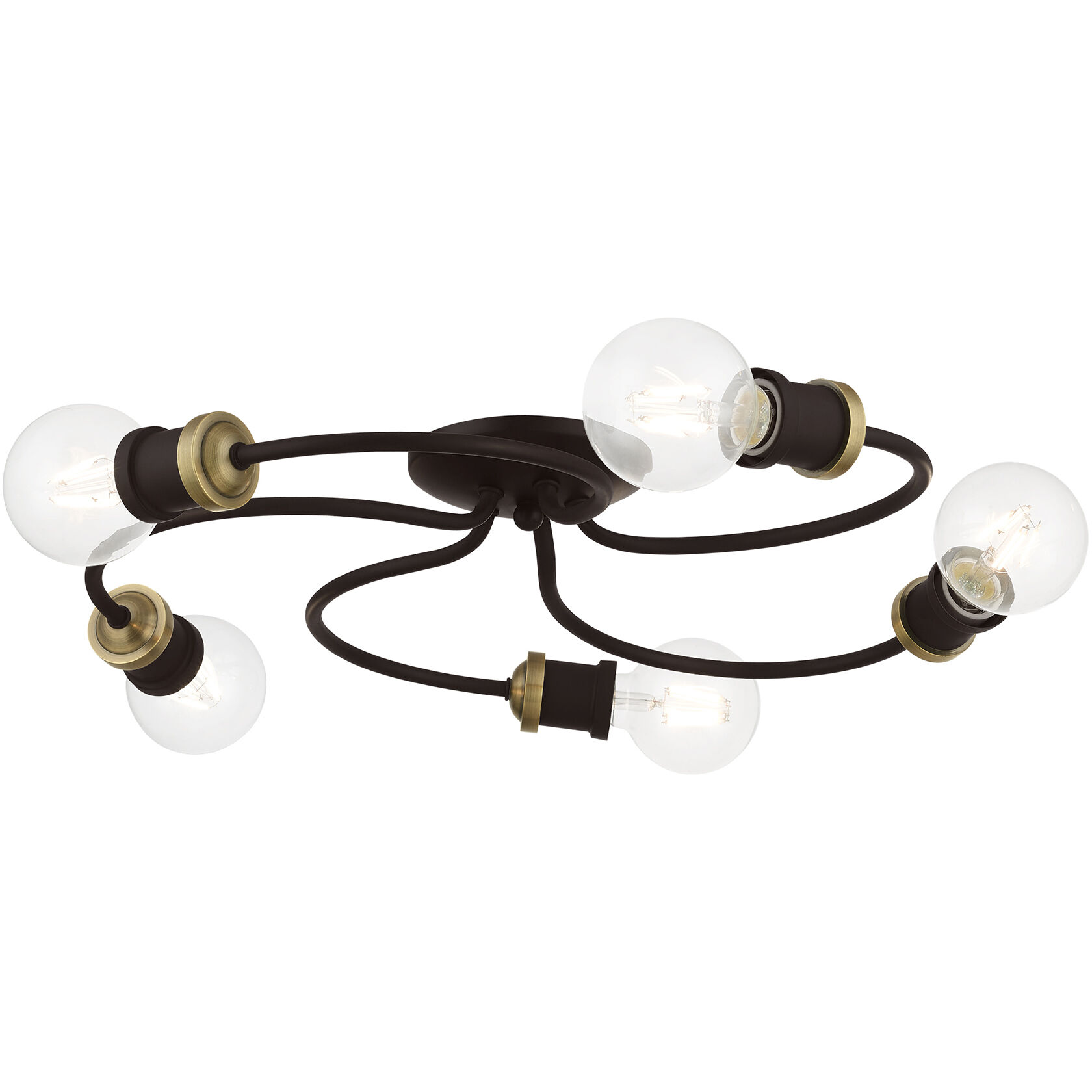 Bromley 5 Light 20 inch Bronze with Antique Brass Accents Flush Mount Ceiling Light, Large