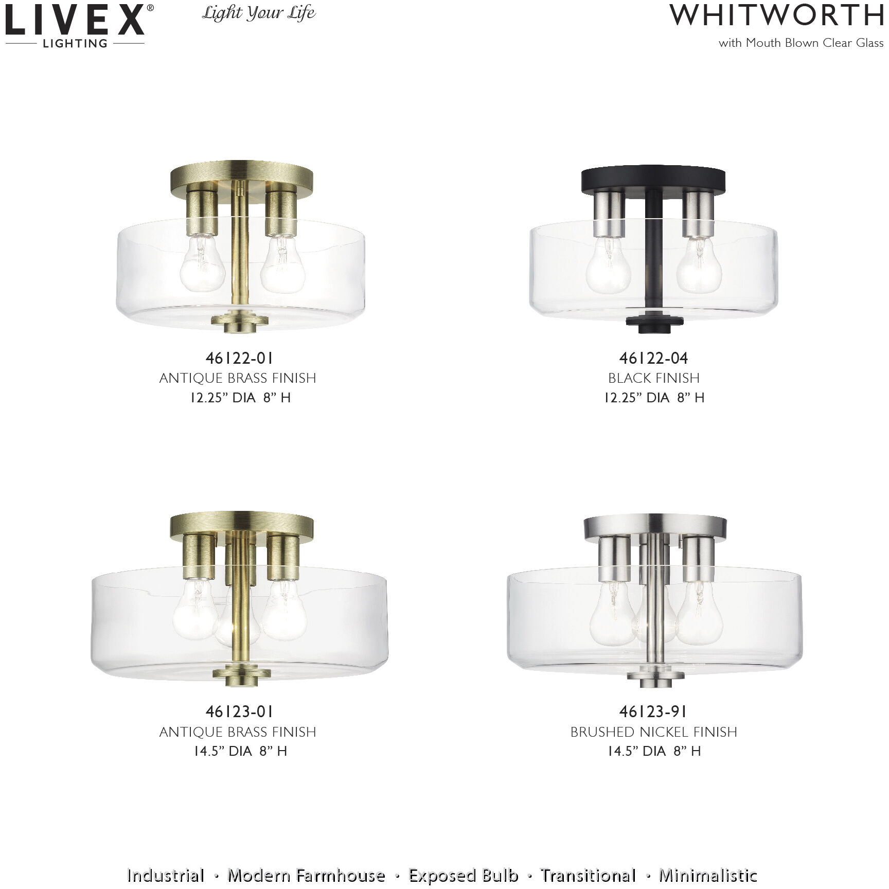 Whitworth 3 Light 14.5 inch Brushed Nickel Semi-Flush Ceiling Light