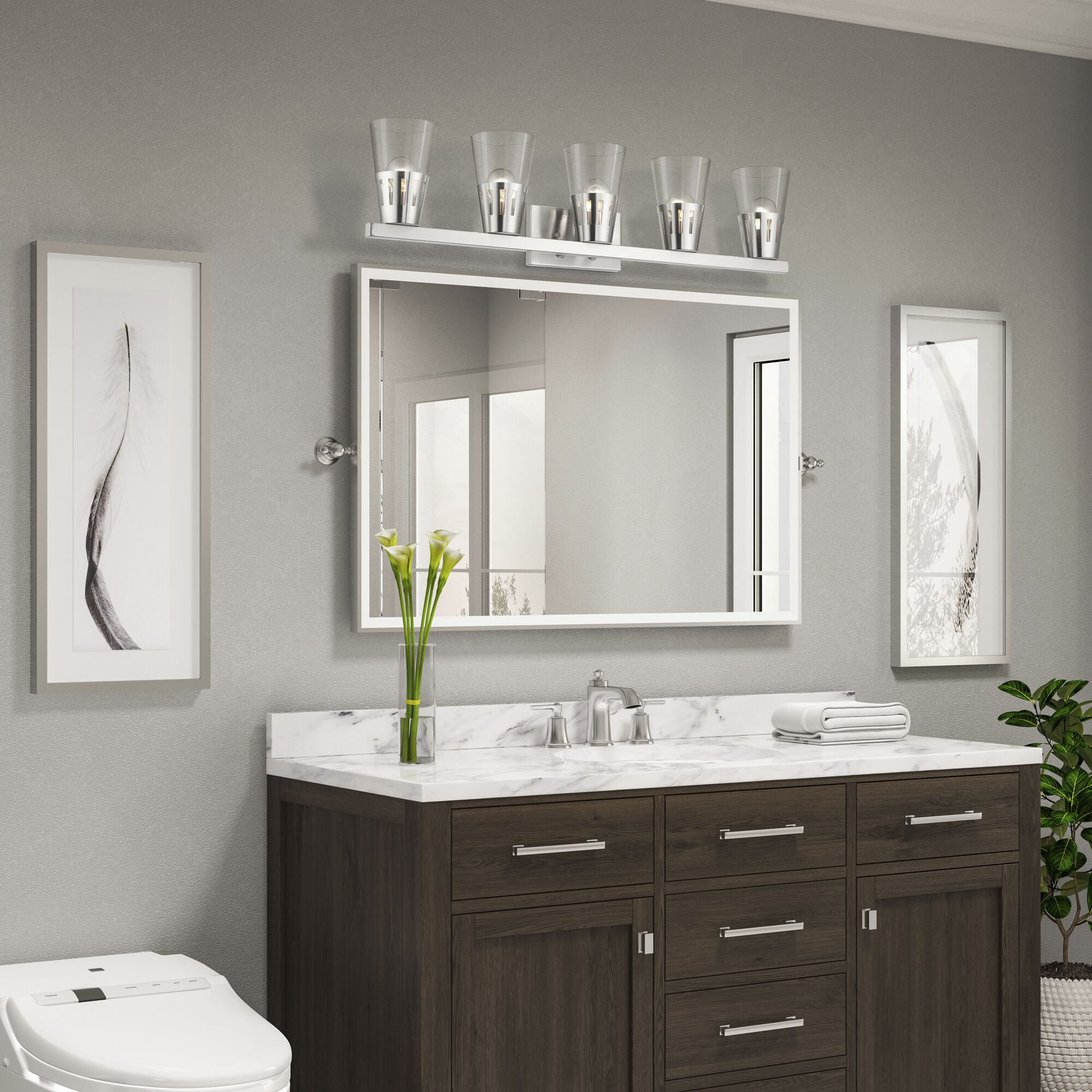 Bennington 5 Light 35.75 inch Brushed Nickel Large Vanity Sconce Wall Light