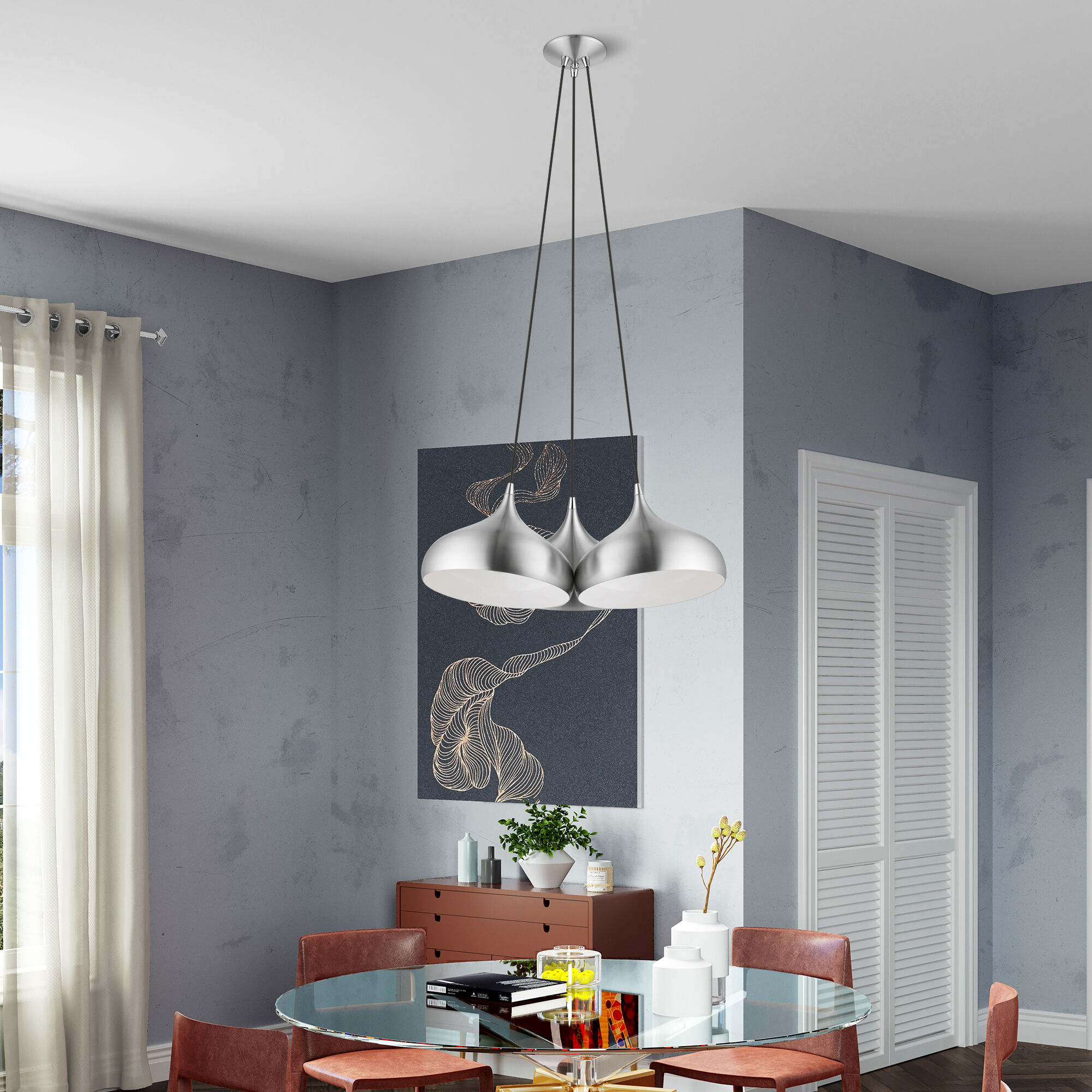 Amador 3 Light 25 inch Brushed Aluminum with Polished Chrome Accents Cluster Pendant Ceiling Light