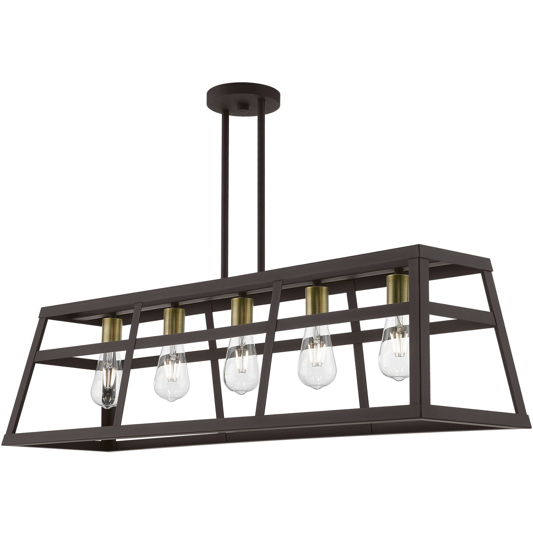 Schofield 5 Light 40 inch Bronze with Antique Brass Accents Linear Chandelier Ceiling Light