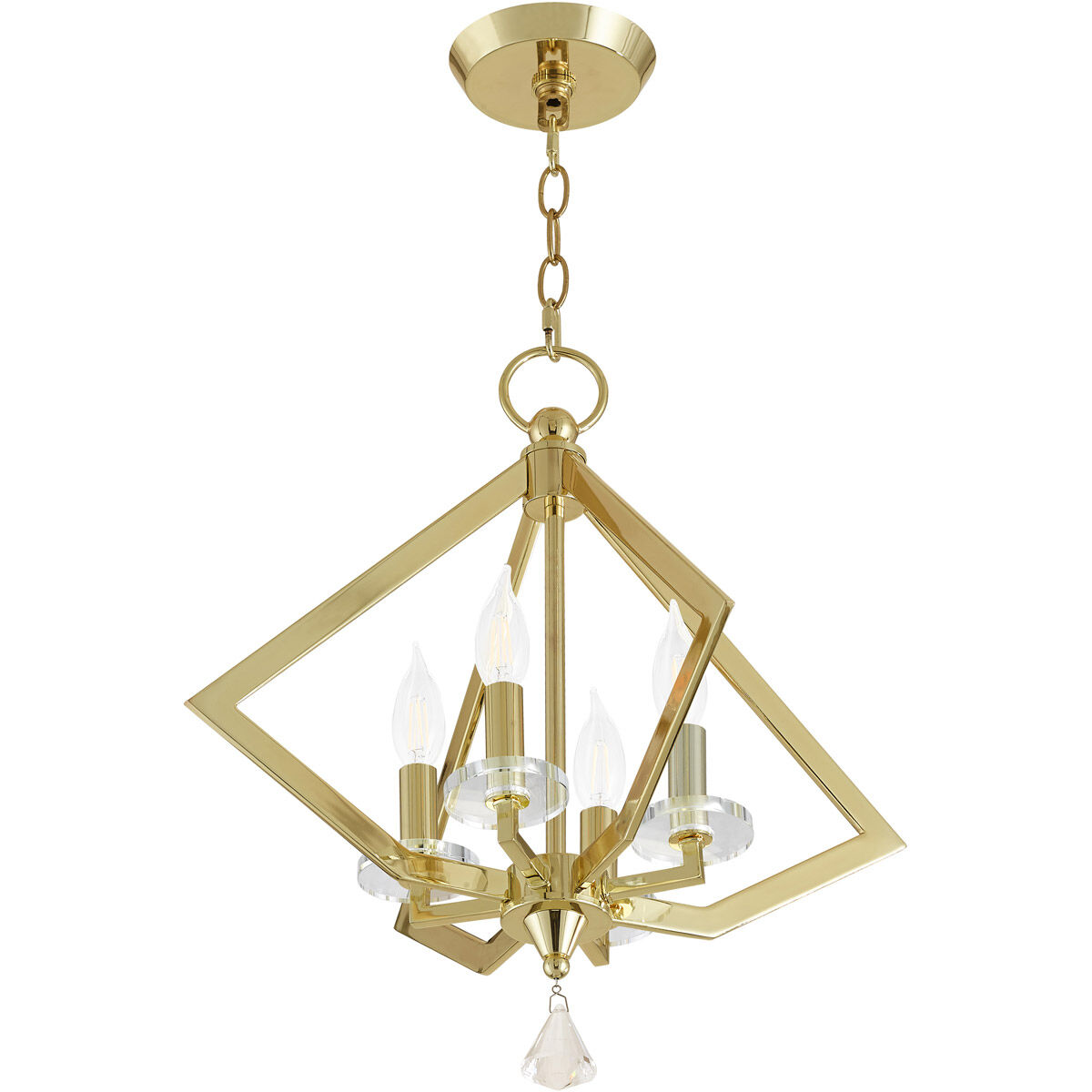 Diamond 4 Light 18 inch Polished Brass Mini Chandelier Ceiling Light