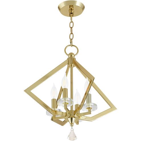 Diamond 4 Light 18 inch Polished Brass Mini Chandelier Ceiling Light