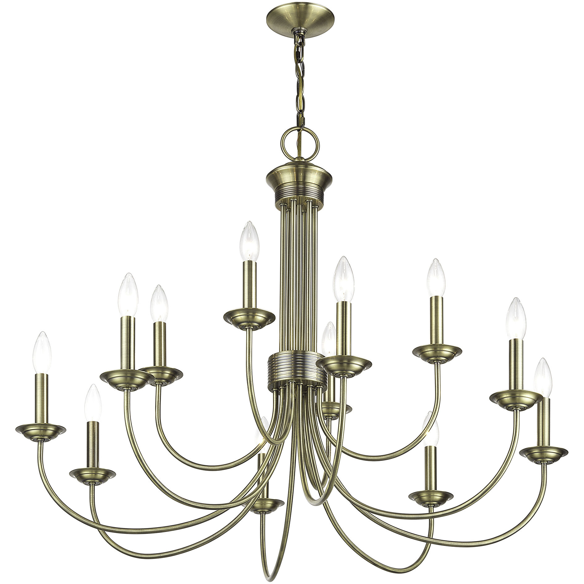 Estate 12 Light 36 inch Antique Brass 2-Tier Chandelier Ceiling Light