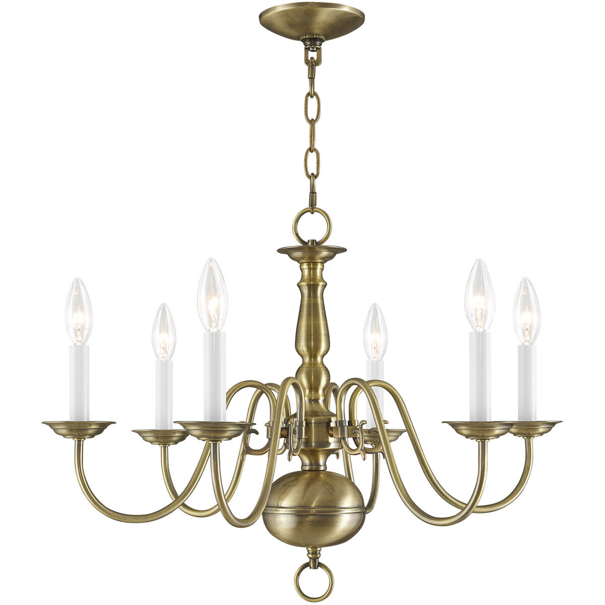 Williamsburgh 6 Light 24 inch Antique Brass Chandelier Ceiling Light