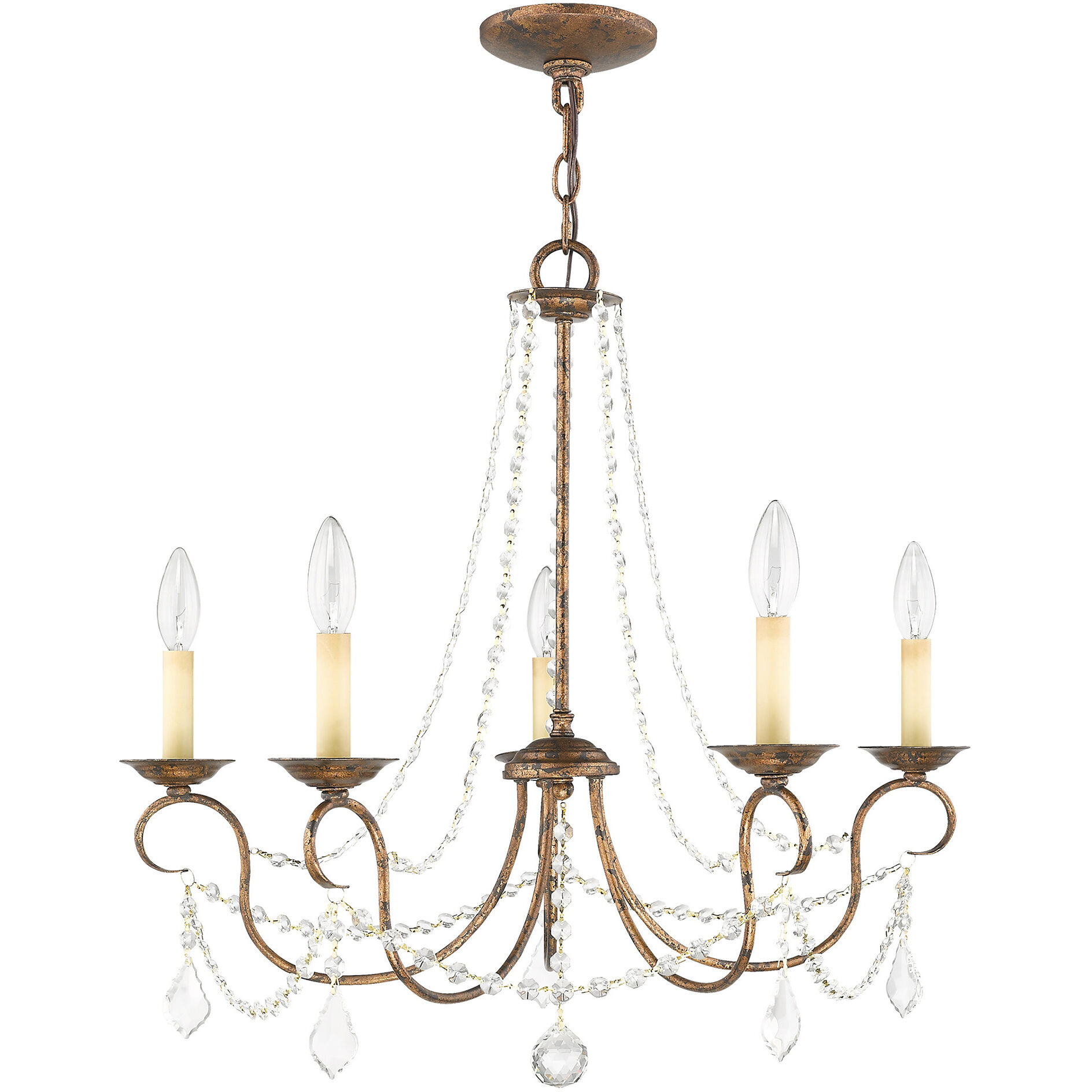 Pennington 5 Light 25 inch Hand Applied Venetian Golden Bronze Chandelier Ceiling Light