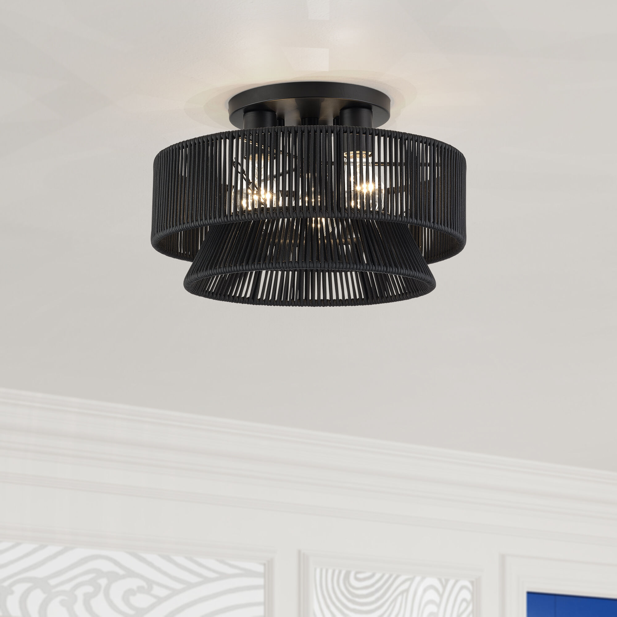 Florell 3 Light 15 inch Black Semi Flush Mount Ceiling Light, Large