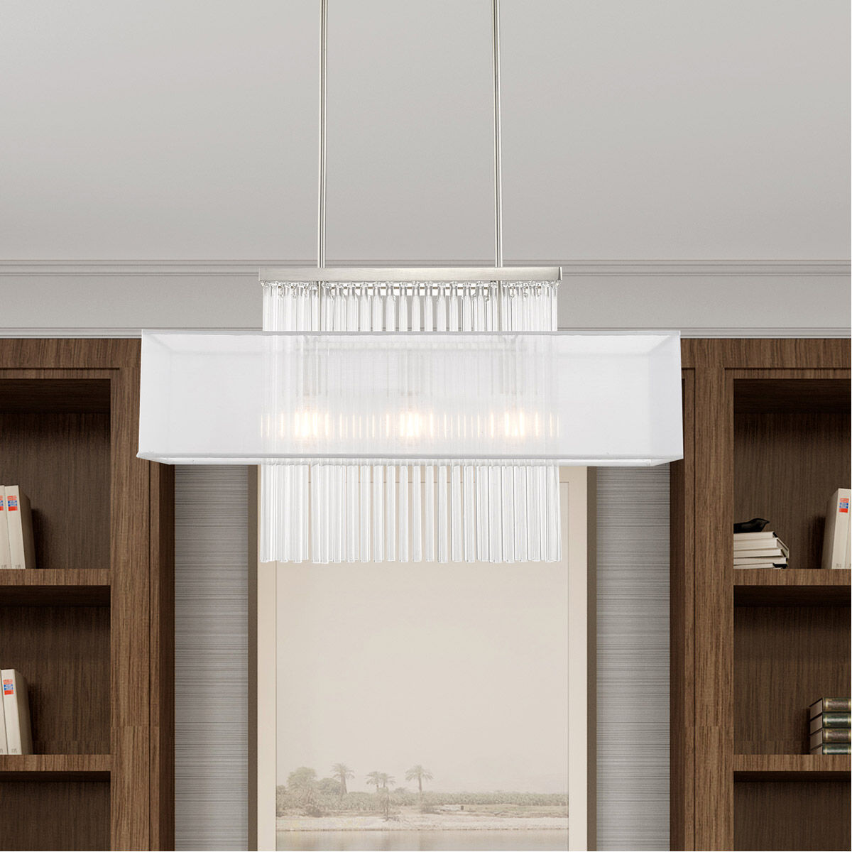 Alexis 3 Light 30 inch Brushed Nickel Linear Chandelier Ceiling Light