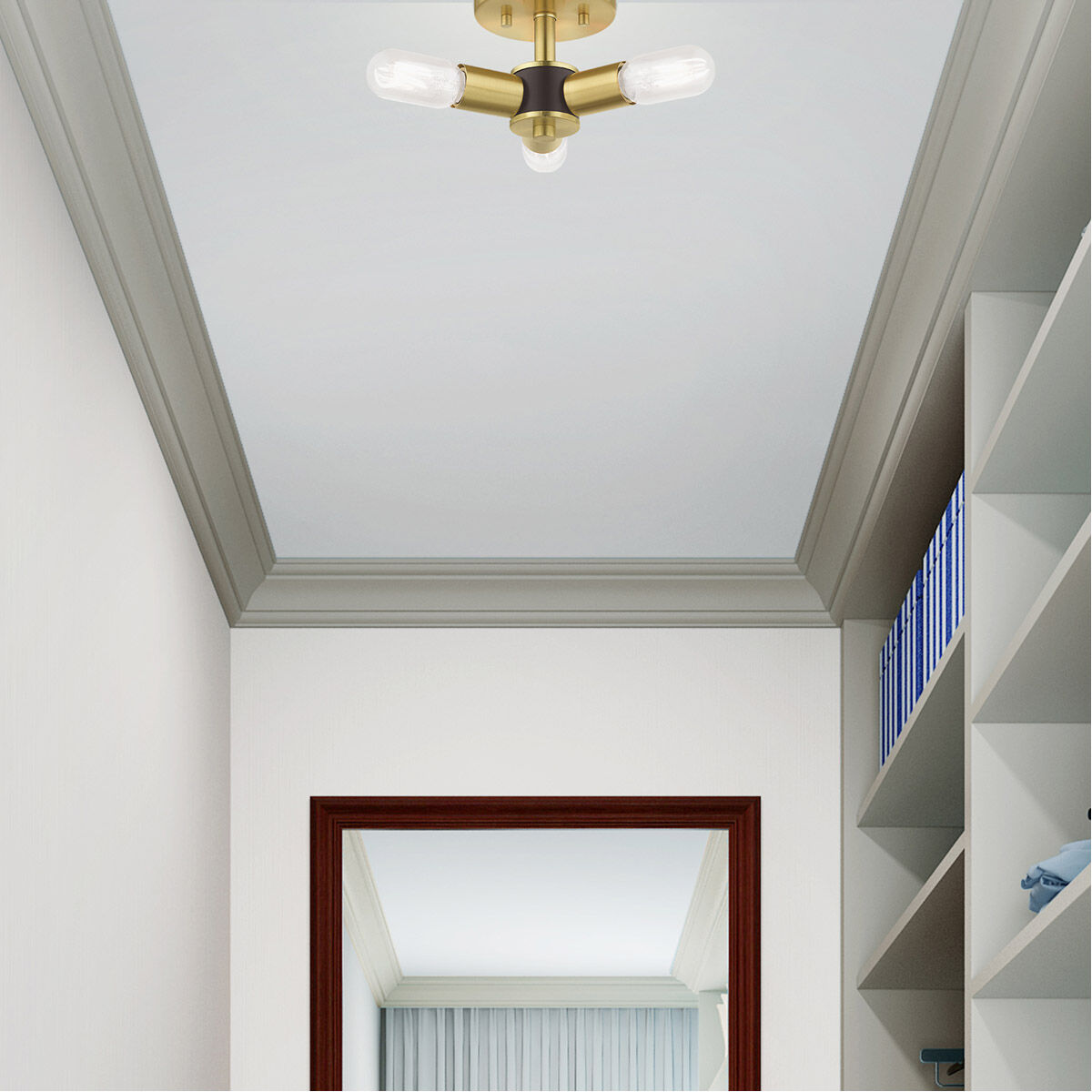 Copenhagen 3 Light 14 inch Satin Brass Semi-Flush Mount Ceiling Light