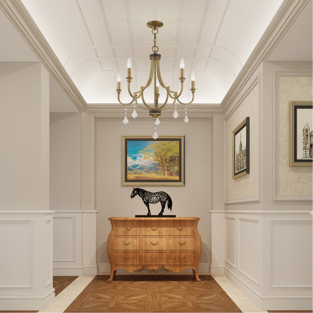 Glendale 5 Light 25 inch Antique Brass Chandelier Ceiling Light