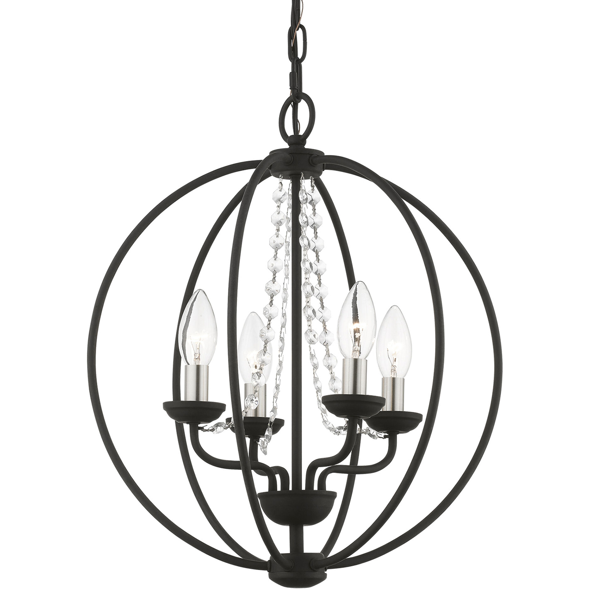 Arabella 4 Light 15 inch Black with Brushed Nickel Finish Candles Convertible Chandelier/ Semi-Flush Ceiling Light, Globe