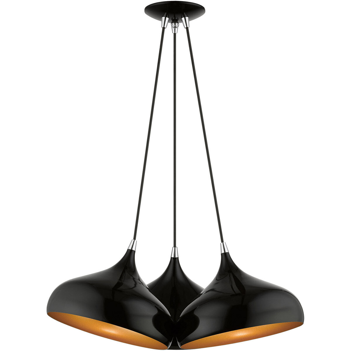 Amador 3 Light 25 inch Shiny Black with Polished Chrome Accents Cluster Pendant Ceiling Light