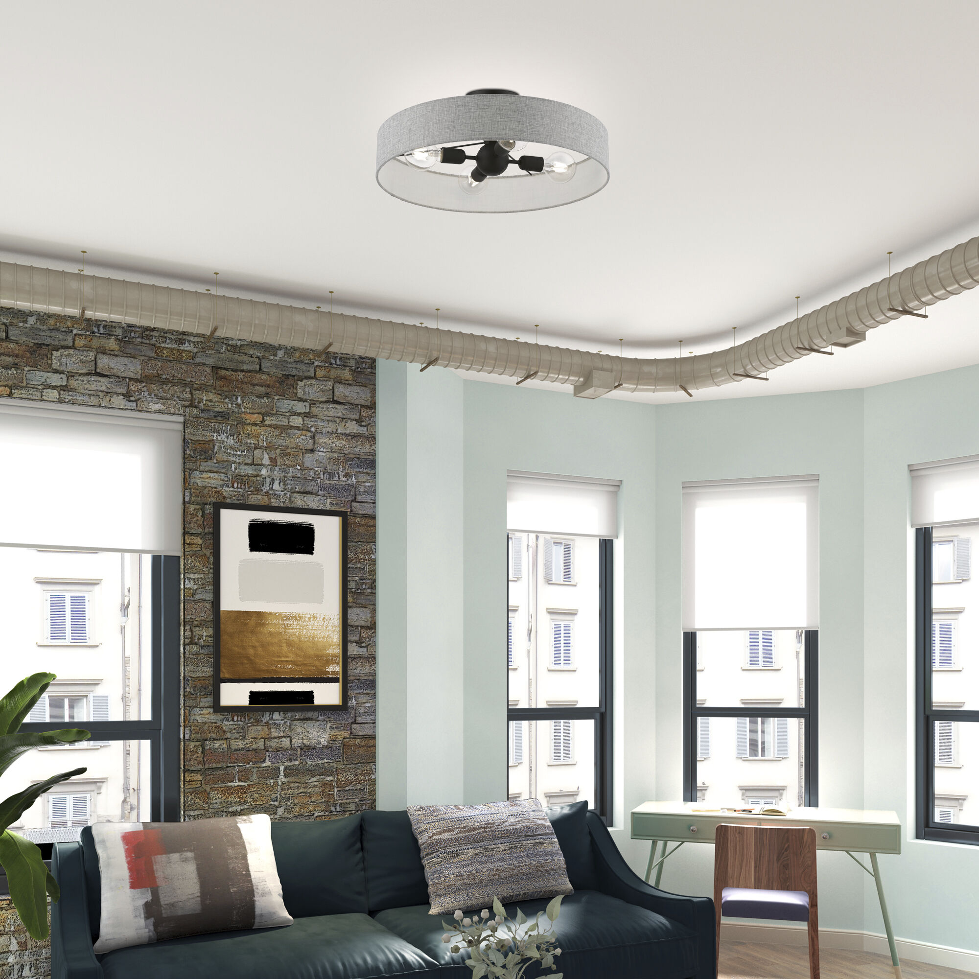 Elmhurst 4 Light 22 inch Black Semi-Flush Ceiling Light, Large