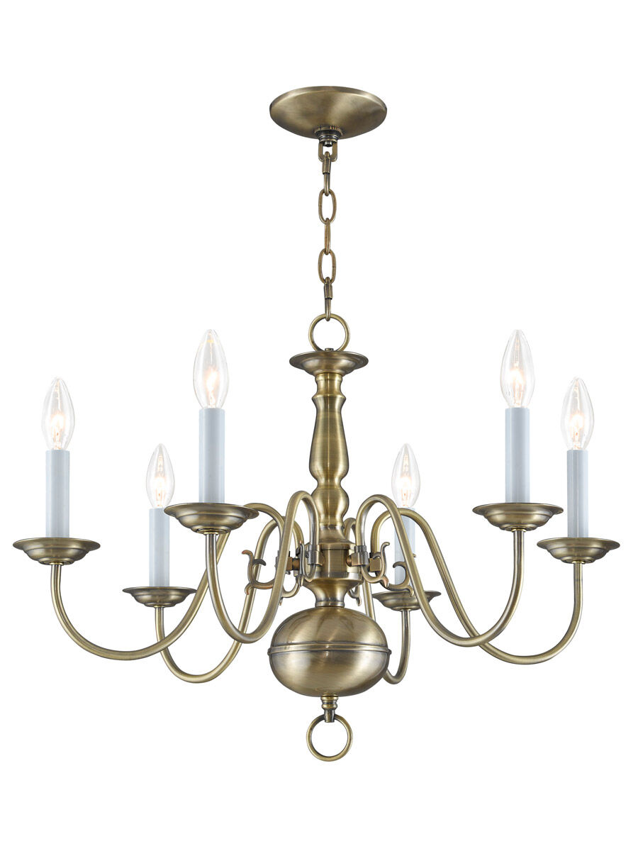 Williamsburgh 6 Light 24 inch Antique Brass Chandelier Ceiling Light