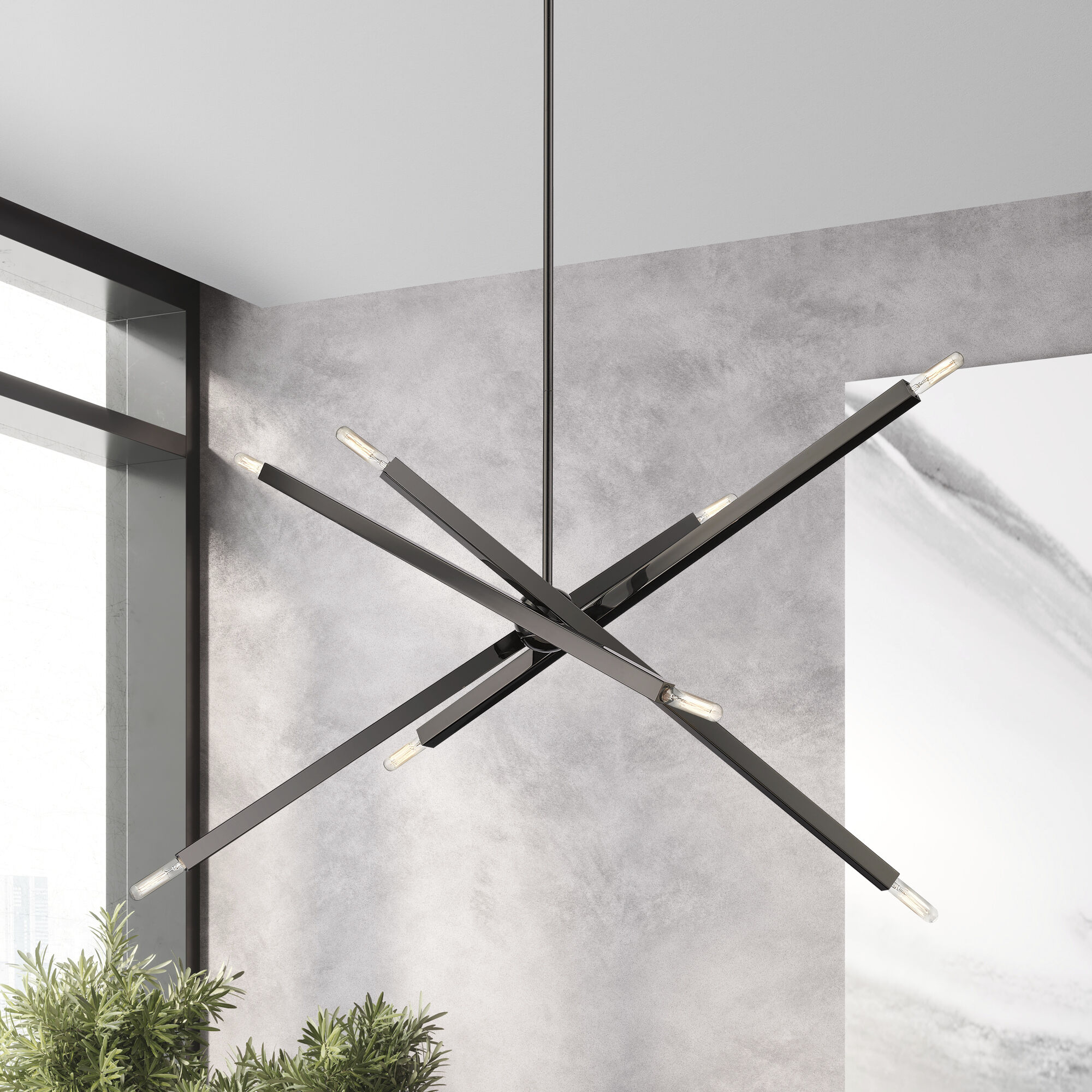 Monaco 8 Light 35 inch Black Chrome Linear Chandelier Ceiling Light, Large