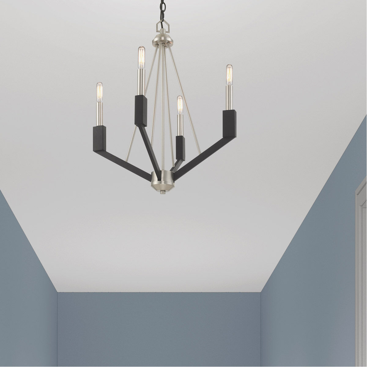 Beckett 4 Light 18 inch Brushed Nickel & Black Mini Chandelier Ceiling Light