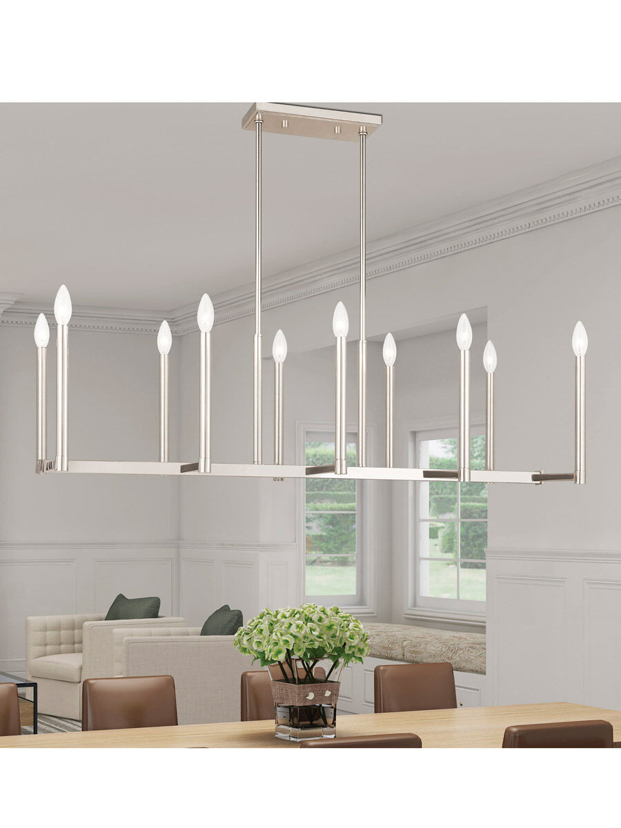 Alpine 10 Light 43 inch Polished Nickel Linear Chandelier Ceiling Light