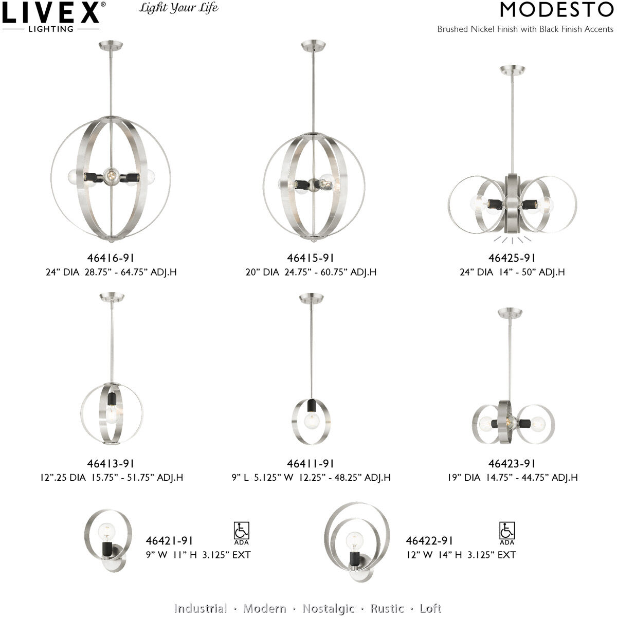 Modesto 5 Light 24 inch Brushed Nickel Chandelier Ceiling Light