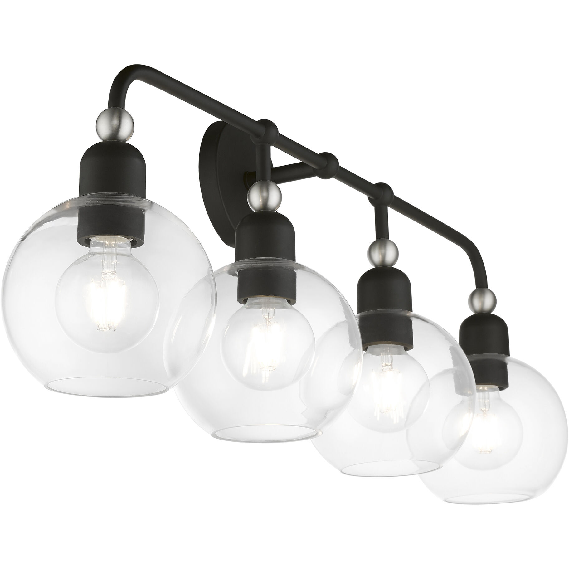 Downtown 4 Light 36 inch Black with Brushed Nickel Accents Vanity Sconce Wall Light, Large, Sphere