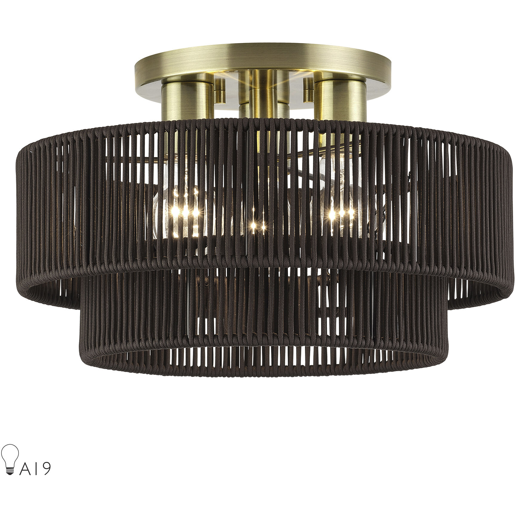 Acordia 3 Light 15 inch Antique Brass Semi Flush Mount Ceiling Light, Large