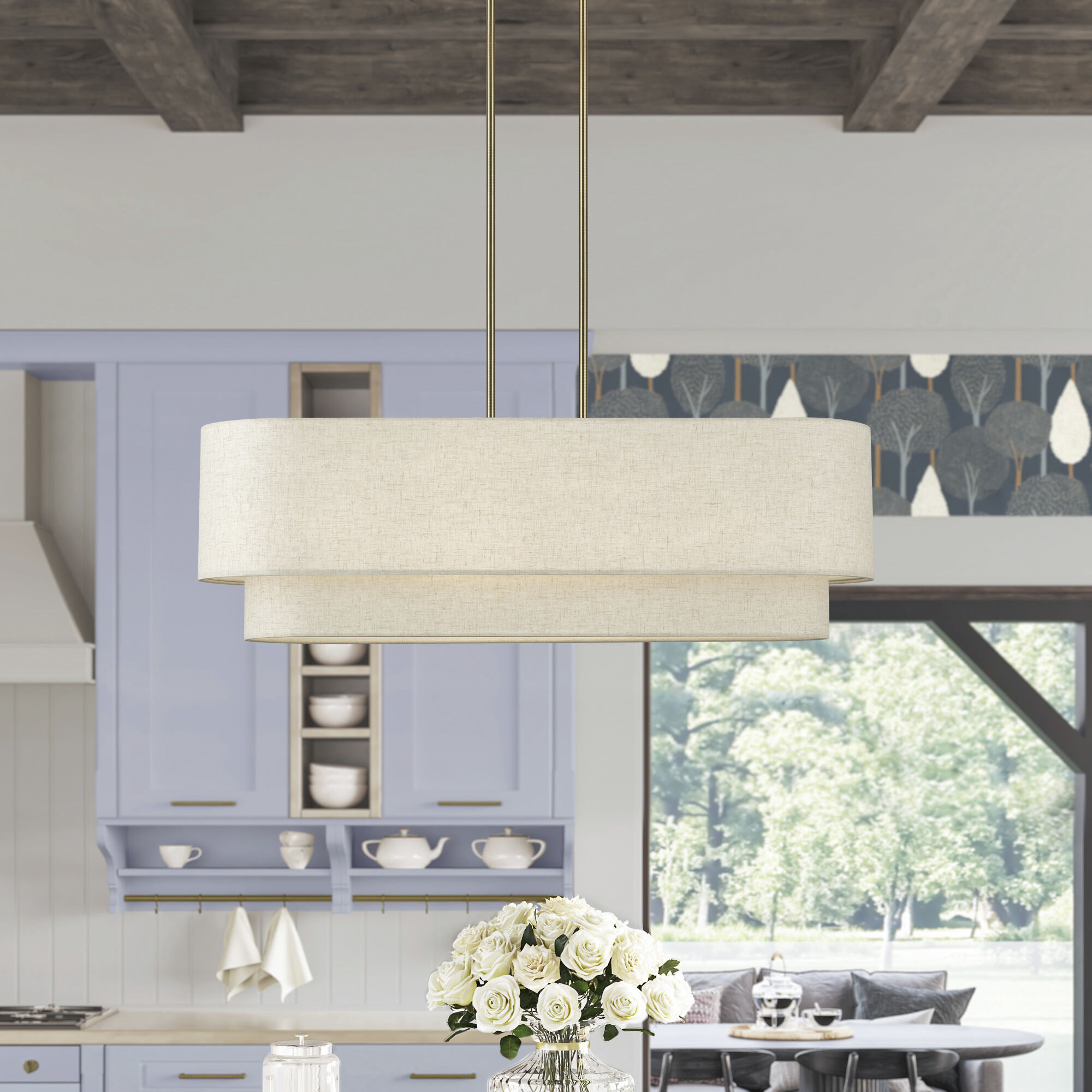 Manorwood 4 Light 36 inch Antique Brass Linear Chandelier Ceiling Light, Large