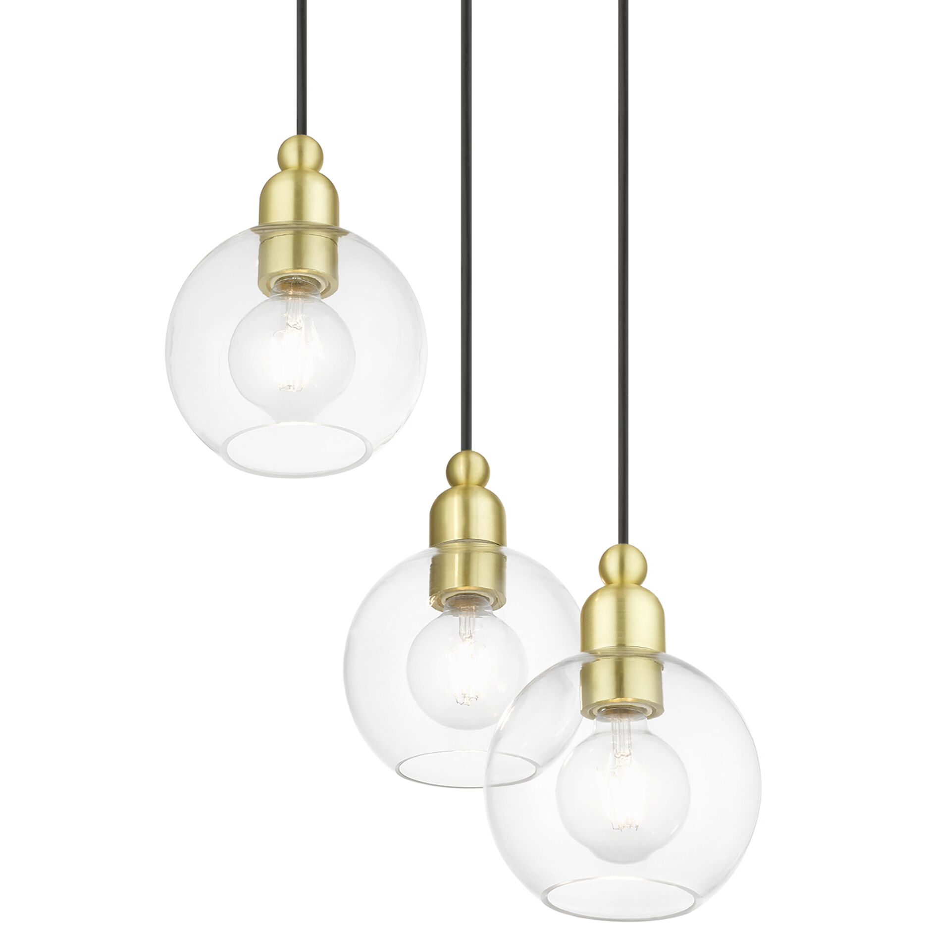 Downtown 3 Light 16 inch Satin Brass Multi Pendant Ceiling Light, Sphere