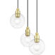 Downtown 3 Light 16 inch Satin Brass Multi Pendant Ceiling Light, Sphere
