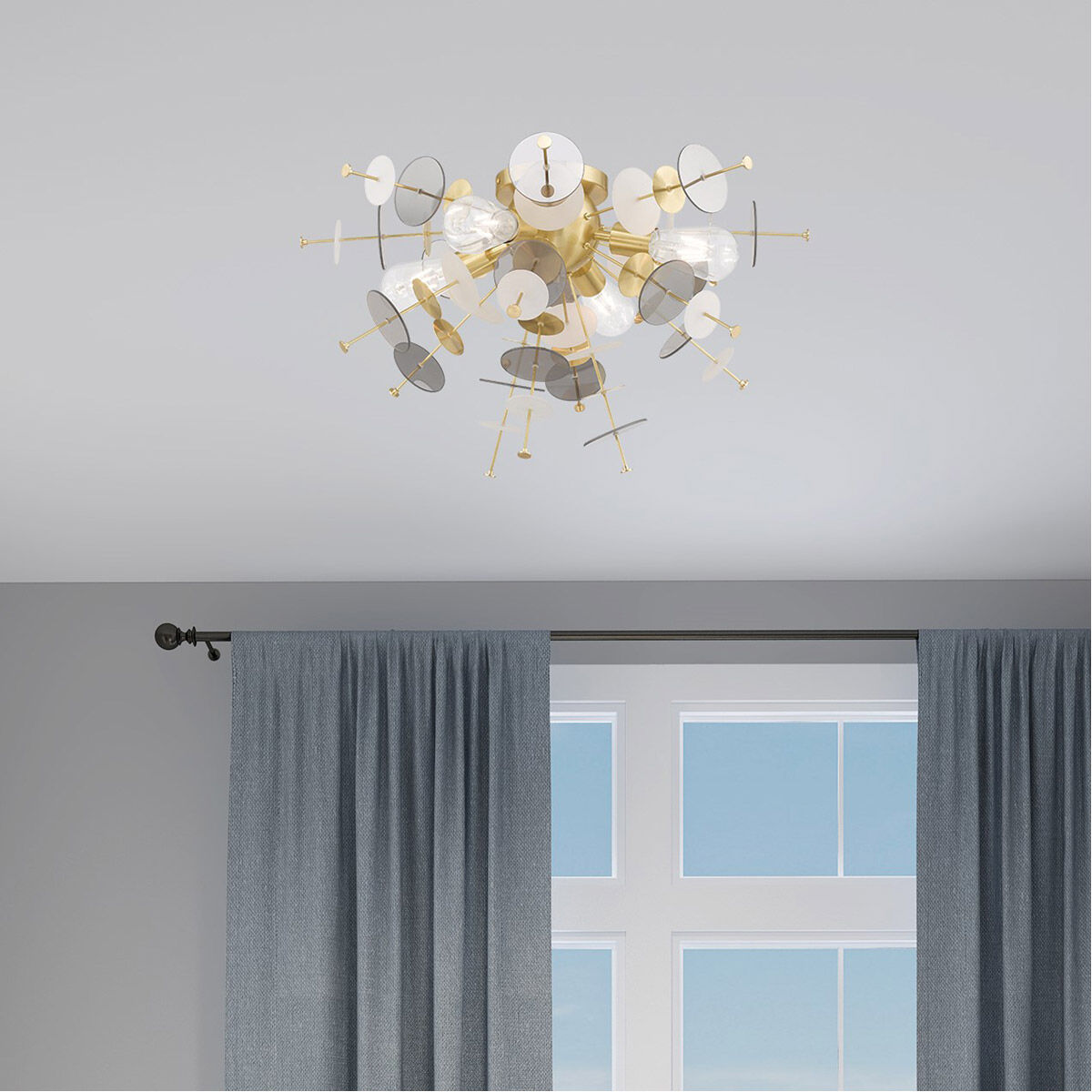 Circulo 4 Light 24 inch Satin Brass Flush Mount Ceiling Light