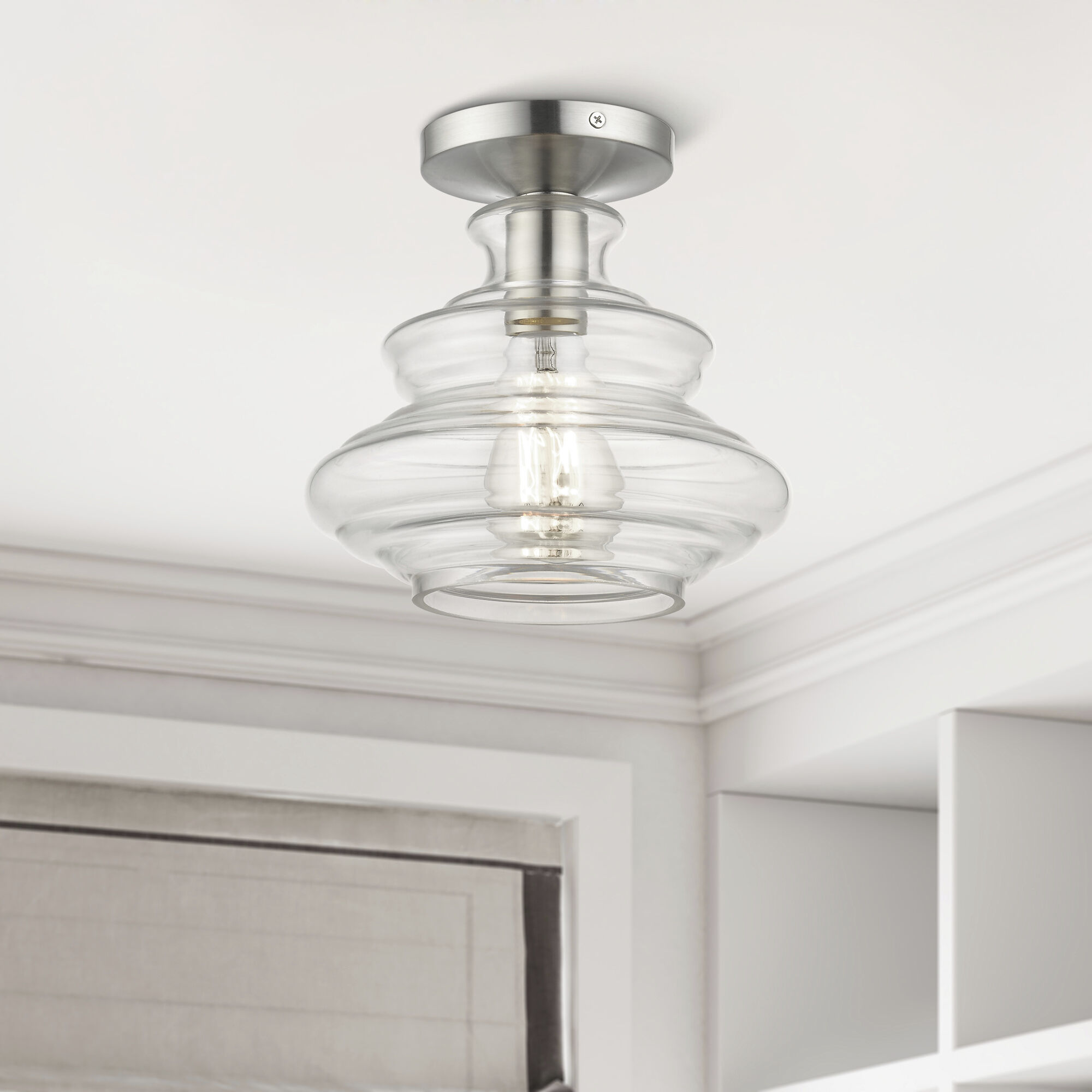 Everett 1 Light 9 inch Brushed Nickel with Chrome Finish Accents Semi-Flush Ceiling Light