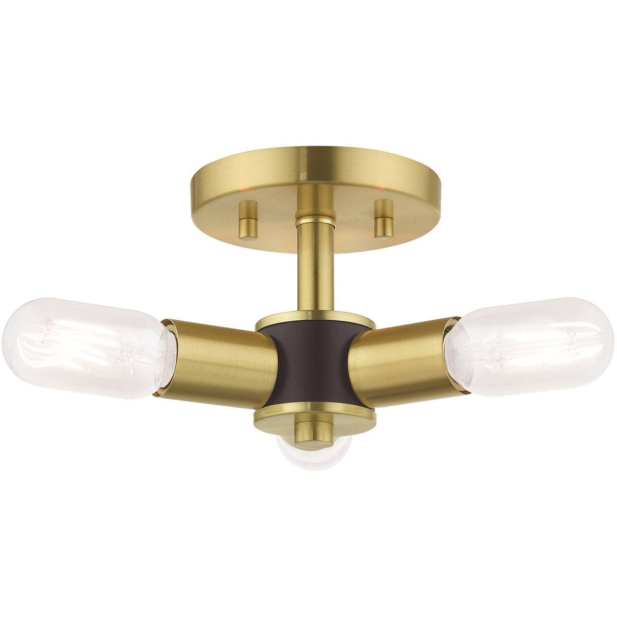 Copenhagen 3 Light 14 inch Satin Brass Semi-Flush Mount Ceiling Light