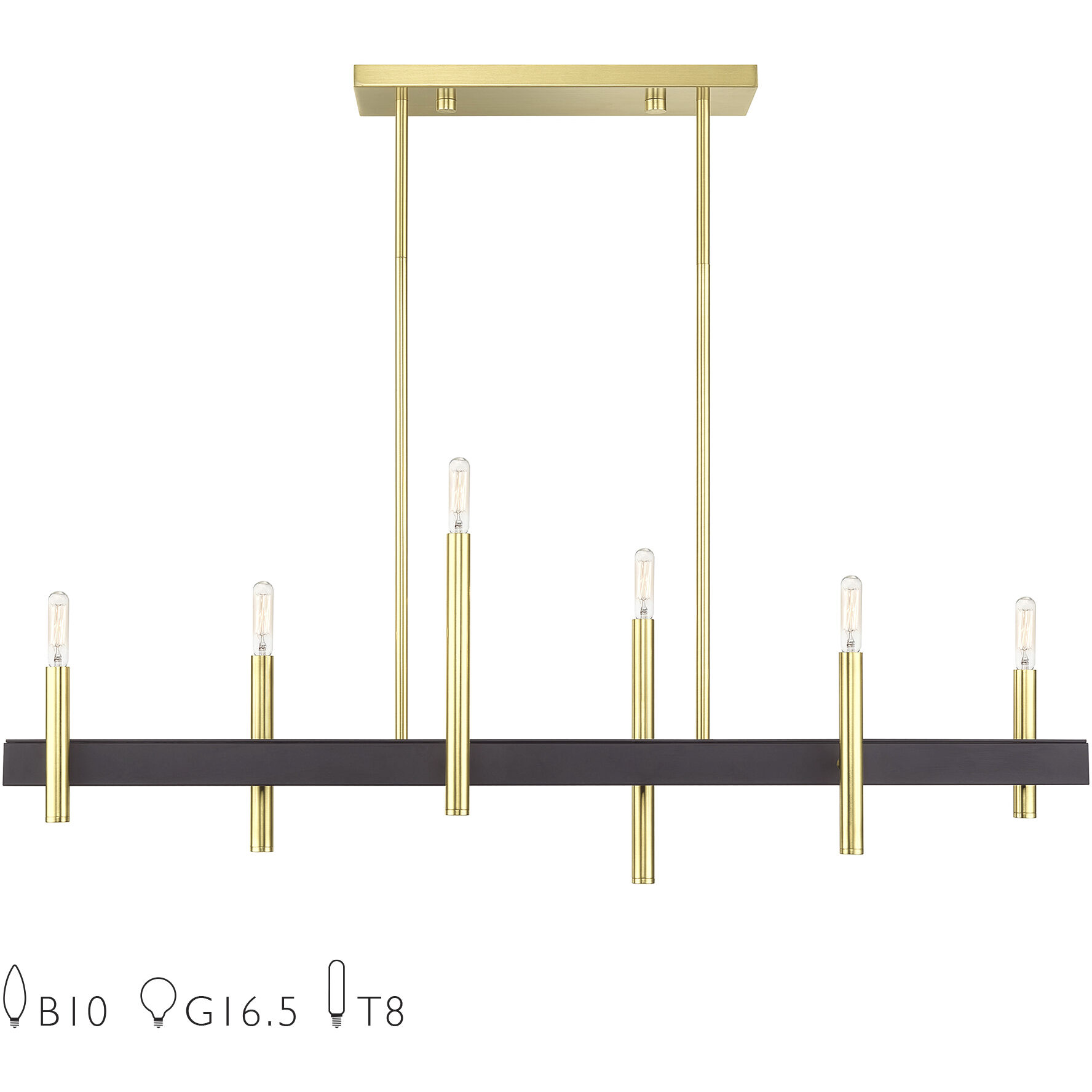 Denmark 6 Light 40 inch Satin Brass with Bronze Accents Linear Chandelier Ceiling Light