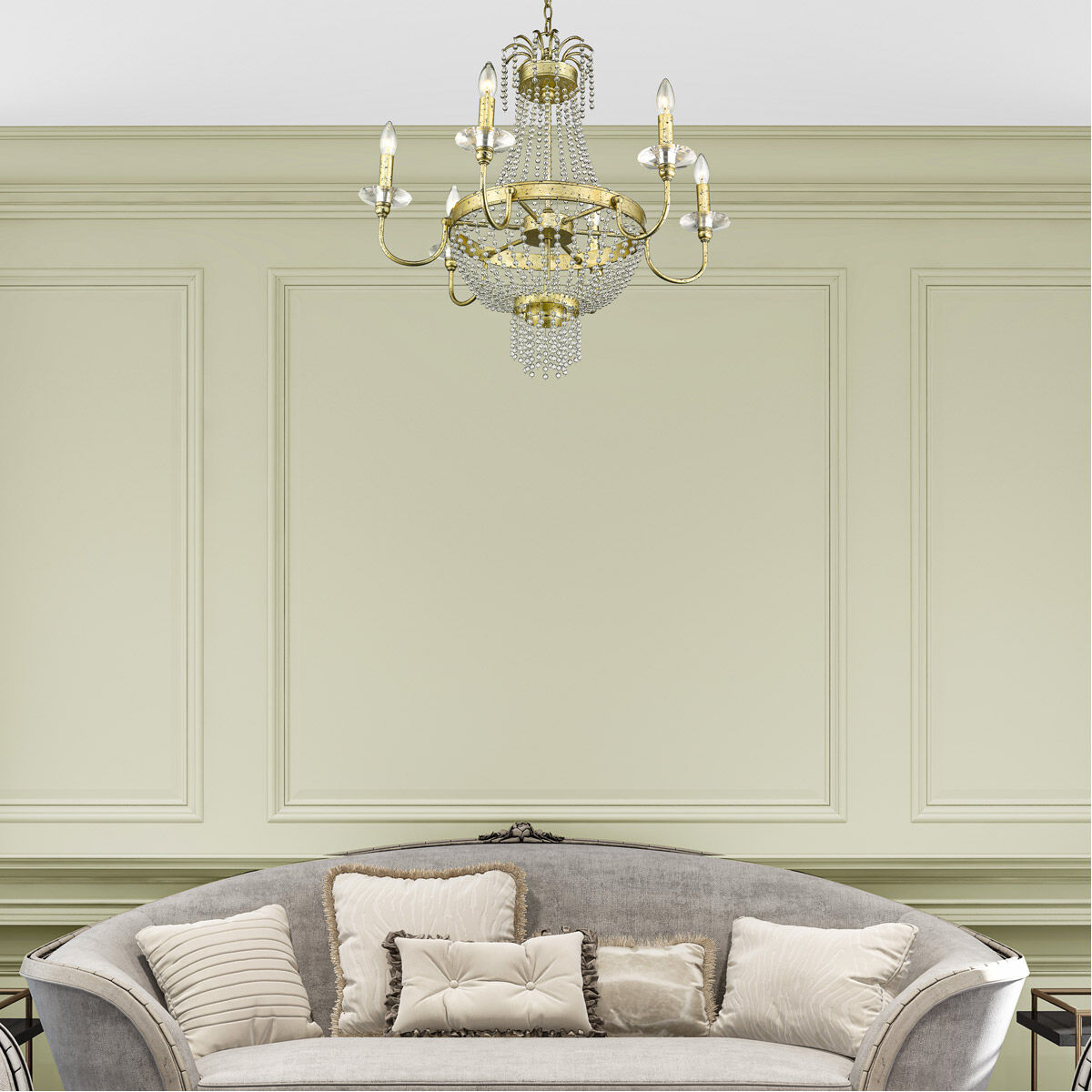 Valentina 6 Light 28 inch Hand Applied Winter Gold Chandelier Ceiling Light