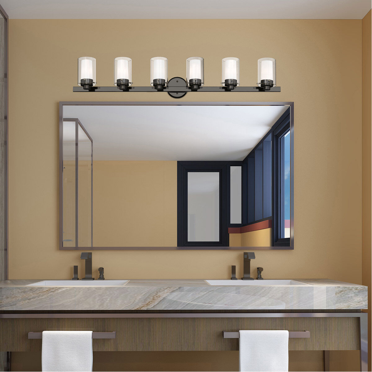 Manhattan 6 Light 48 inch Polished Black Chrome Vanity Sconce Wall Light