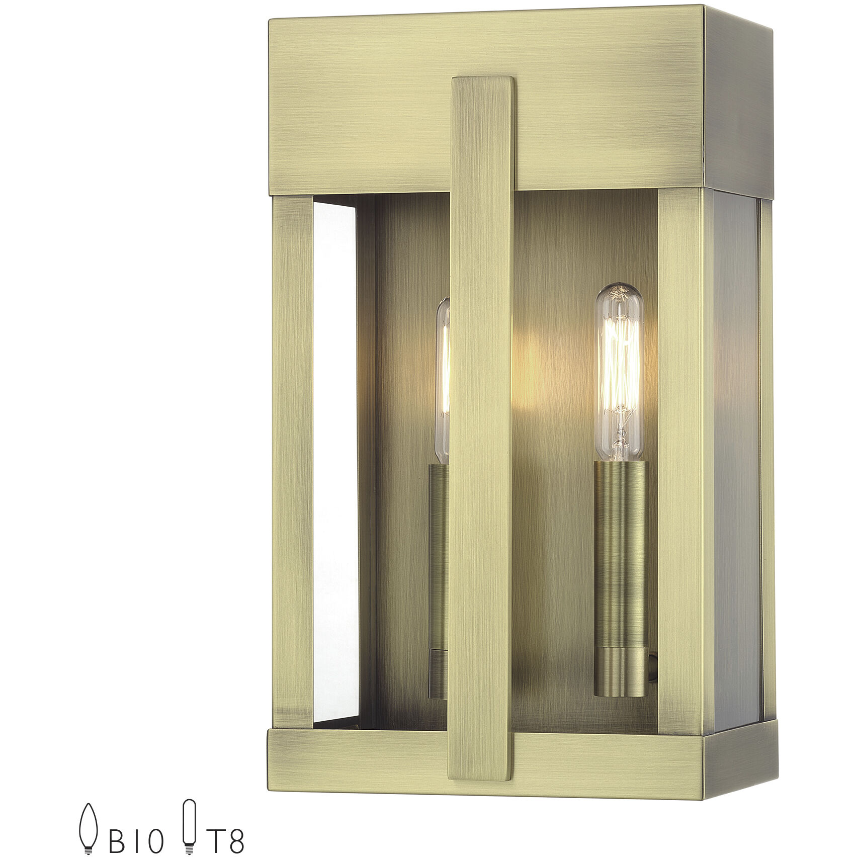 Berksford 2 Light 12 inch Antique Brass Outdoor Wall Lantern