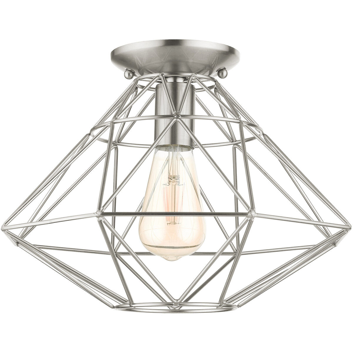 Geometric 1 Light 14 inch Brushed Nickel Flush Mount Ceiling Light