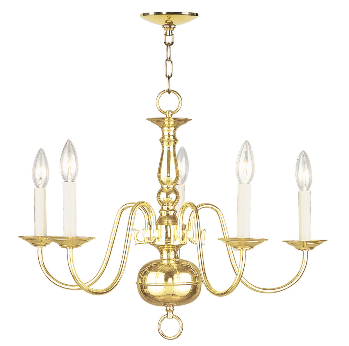 Williamsburgh 5 Light 24 inch Polished Brass Chandelier Ceiling Light