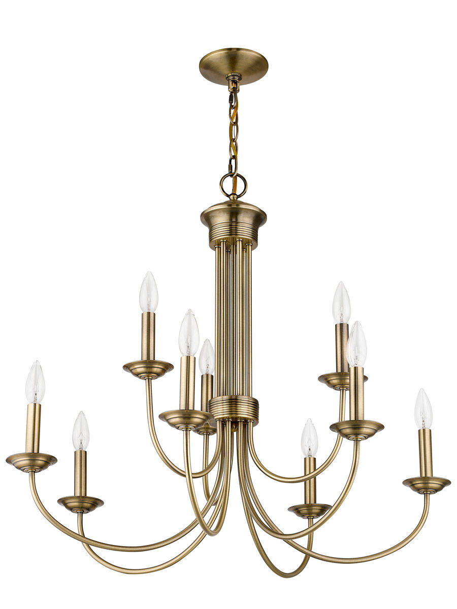 Estate 9 Light 30 inch Antique Brass Chandelier Ceiling Light